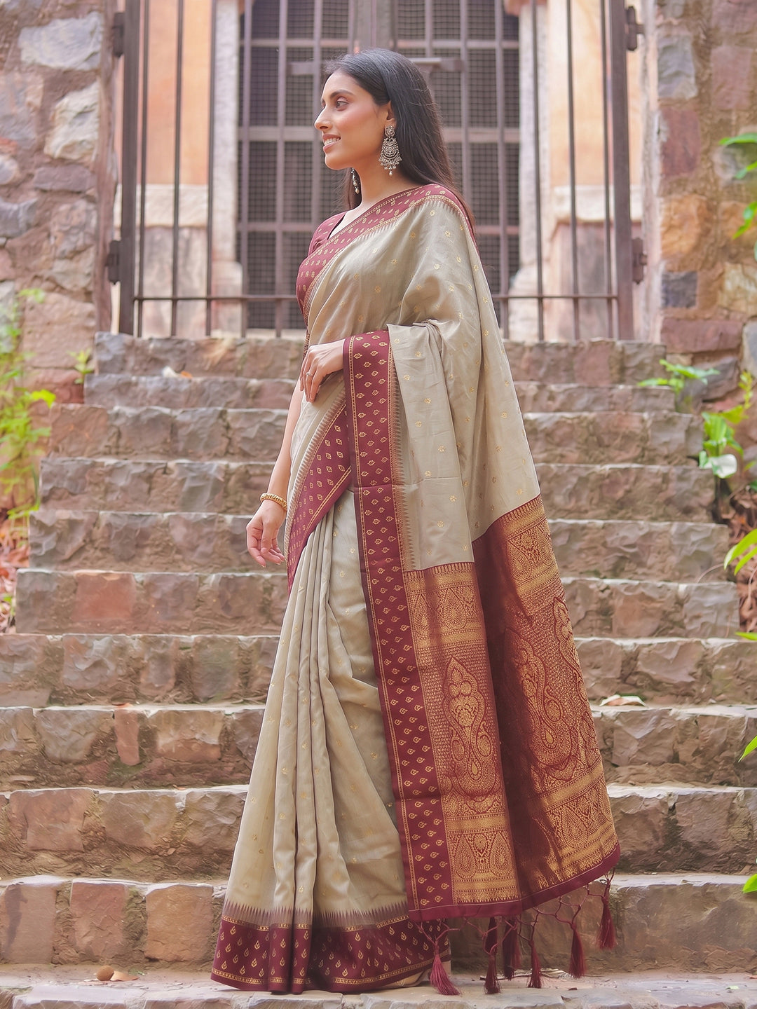 Madhvi Linen Cotton Ready To Wear Pocket saree | Red