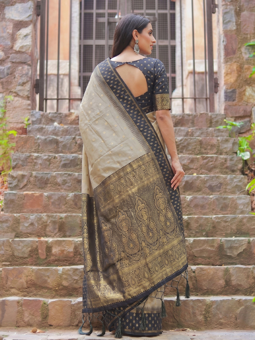 Madhvi Linen Cotton Ready To Wear Pocket Saree | Black