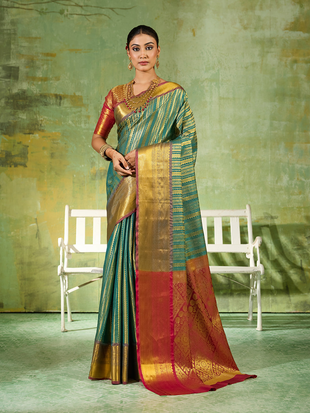 Nyra Silk Ready To Wear Pocket Saree | Rama Green