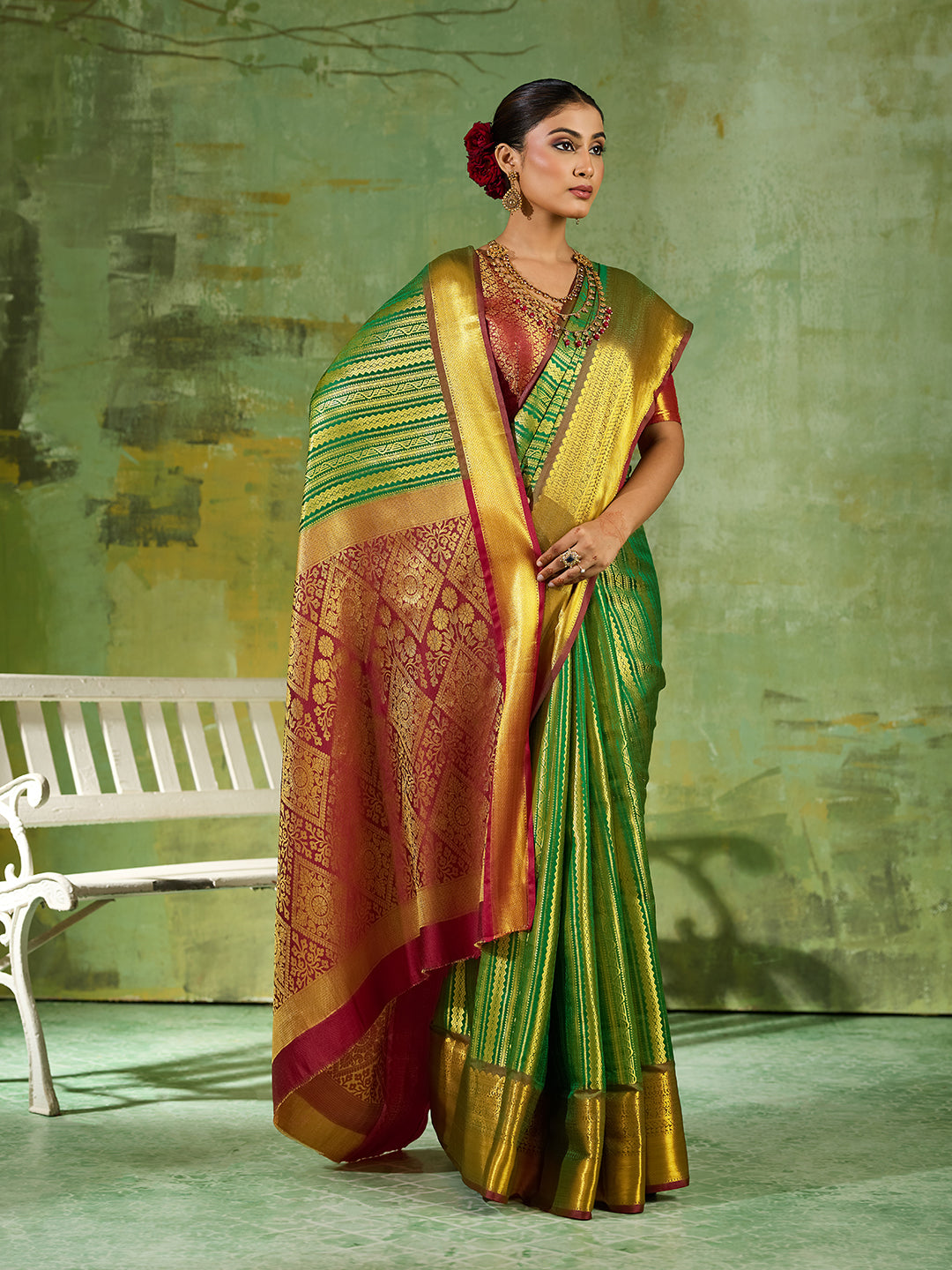 Nyra Silk Ready To Wear Pocket Saree | Green