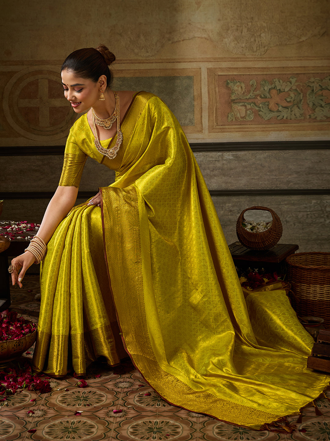 Chandrika Silk Ready To Wear Pocket Saree | Mustard Yellow