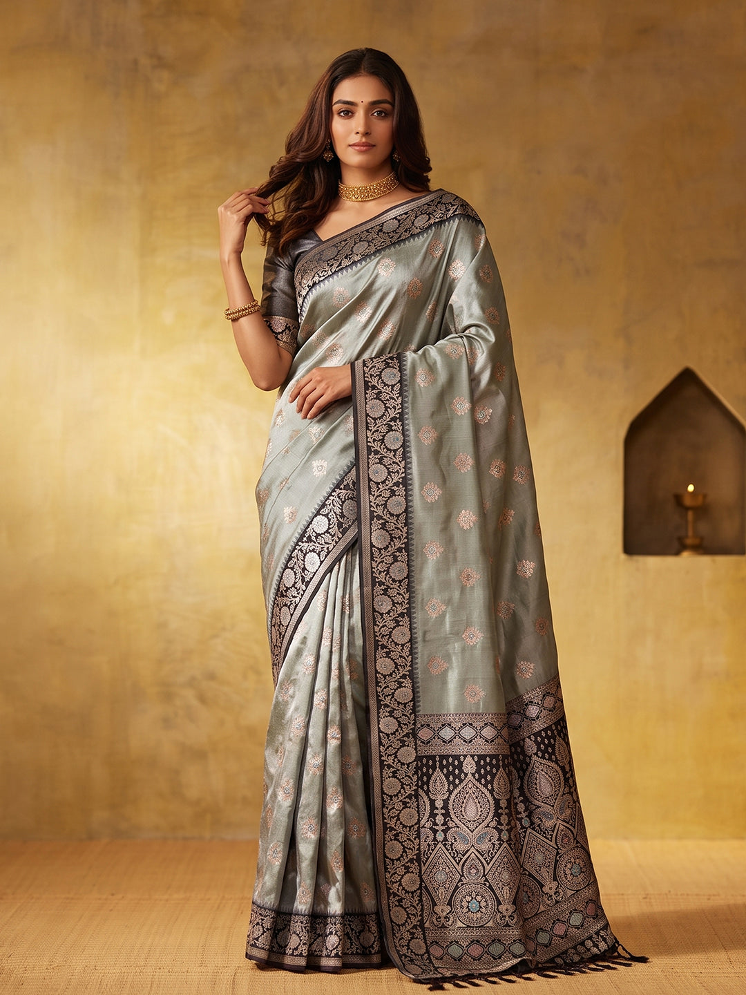 Silk Majesty Ready To Wear Pocket Saree | Gray