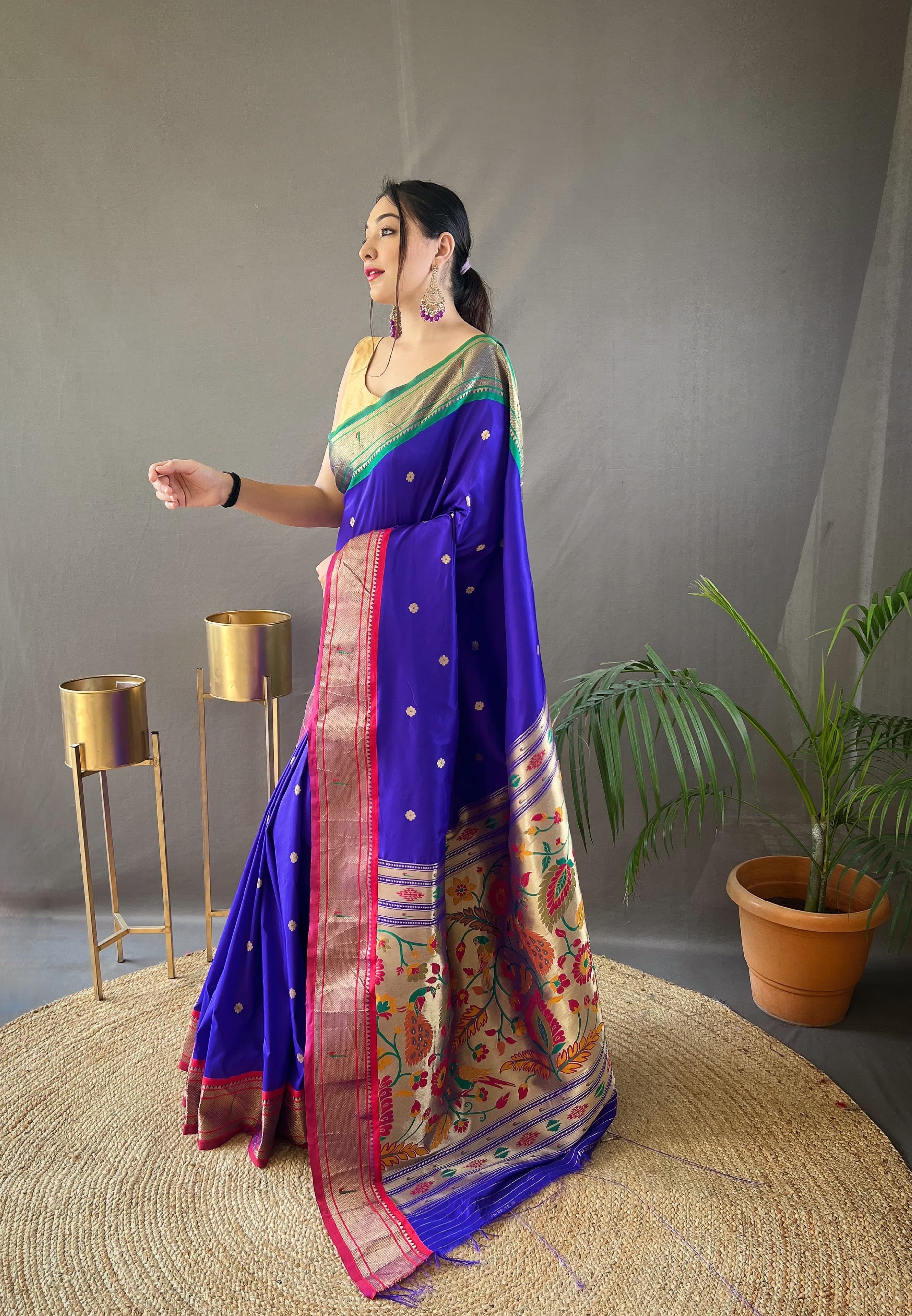 Laxmi Lavanya Powerloom Paithani Silk Ready-To-Wear Pocket Saree