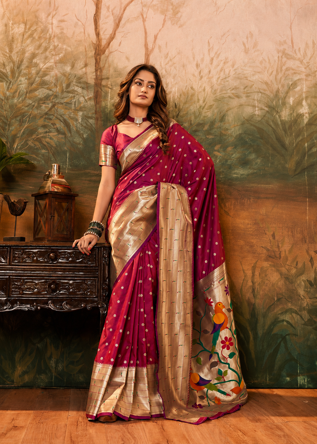Lavanya Poweloom Silk Ready To Wear Pocket Saree | Magenta Pink