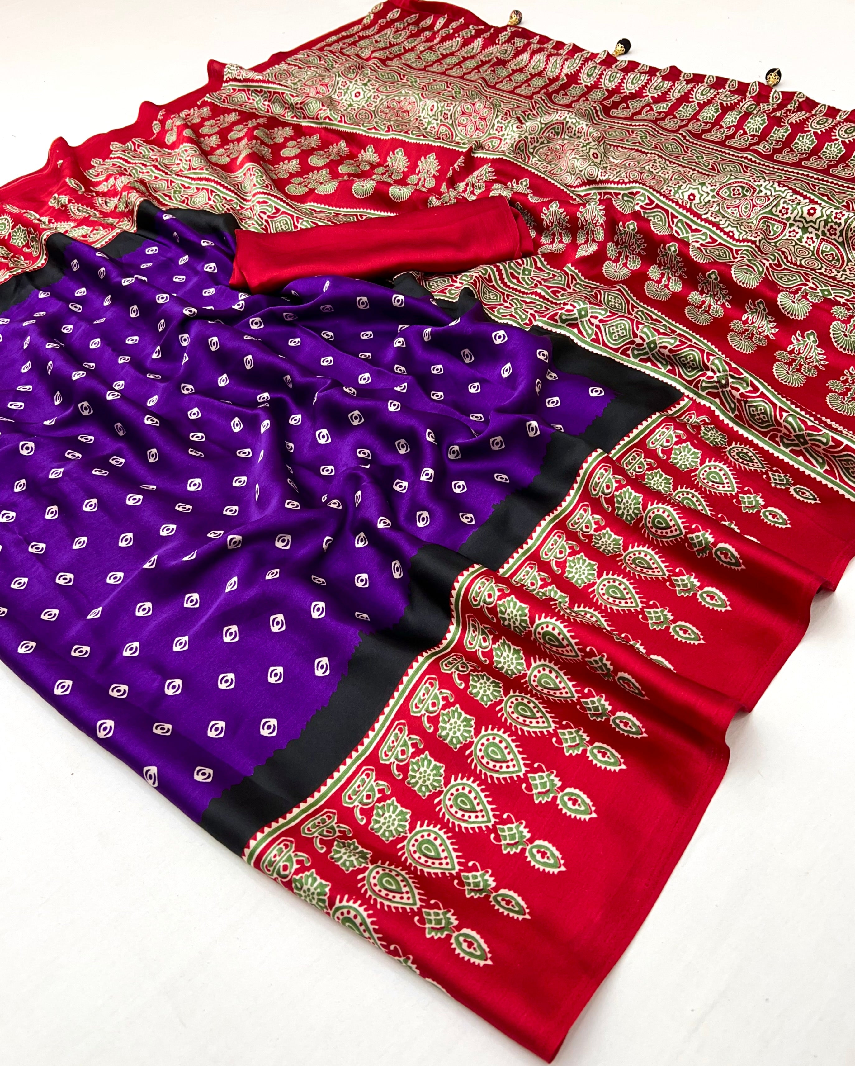 Modal Ajrakh Print (Purple) Ready To Wear Pocket Saree