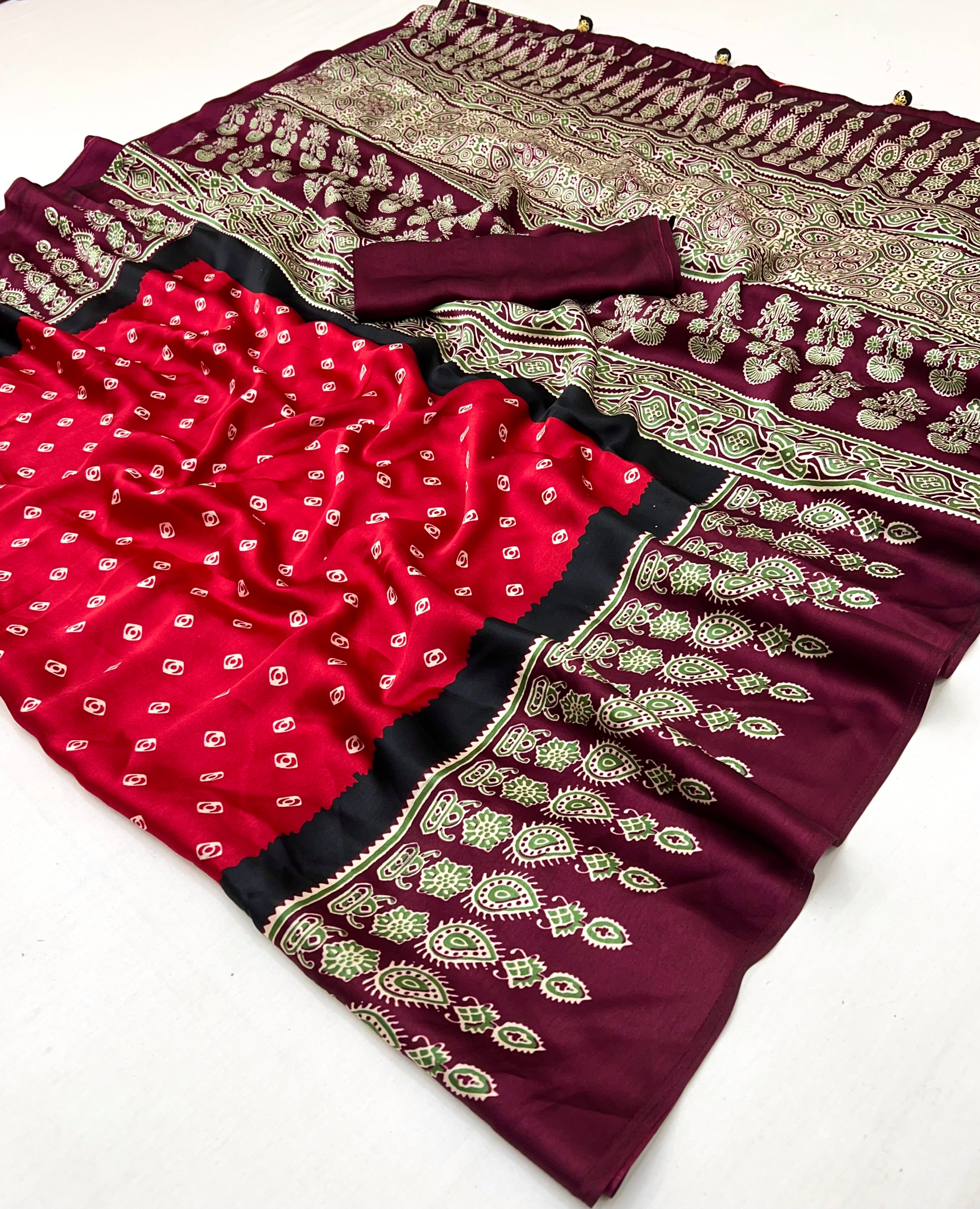 Modal Ajrakh Print (Red) Ready To Wear Pocket Saree