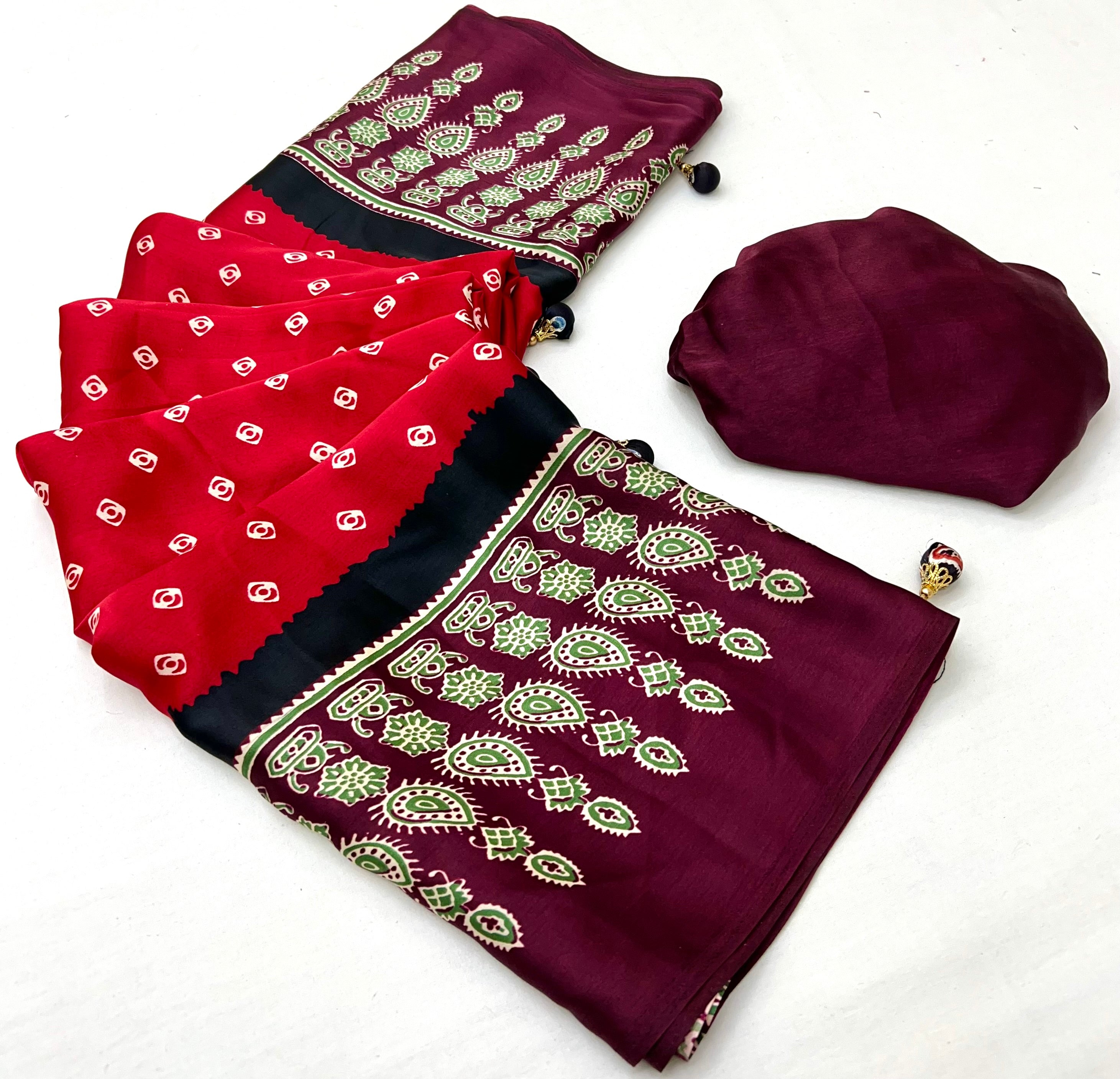 Modal Ajrakh Print (Red) Ready To Wear Pocket Saree