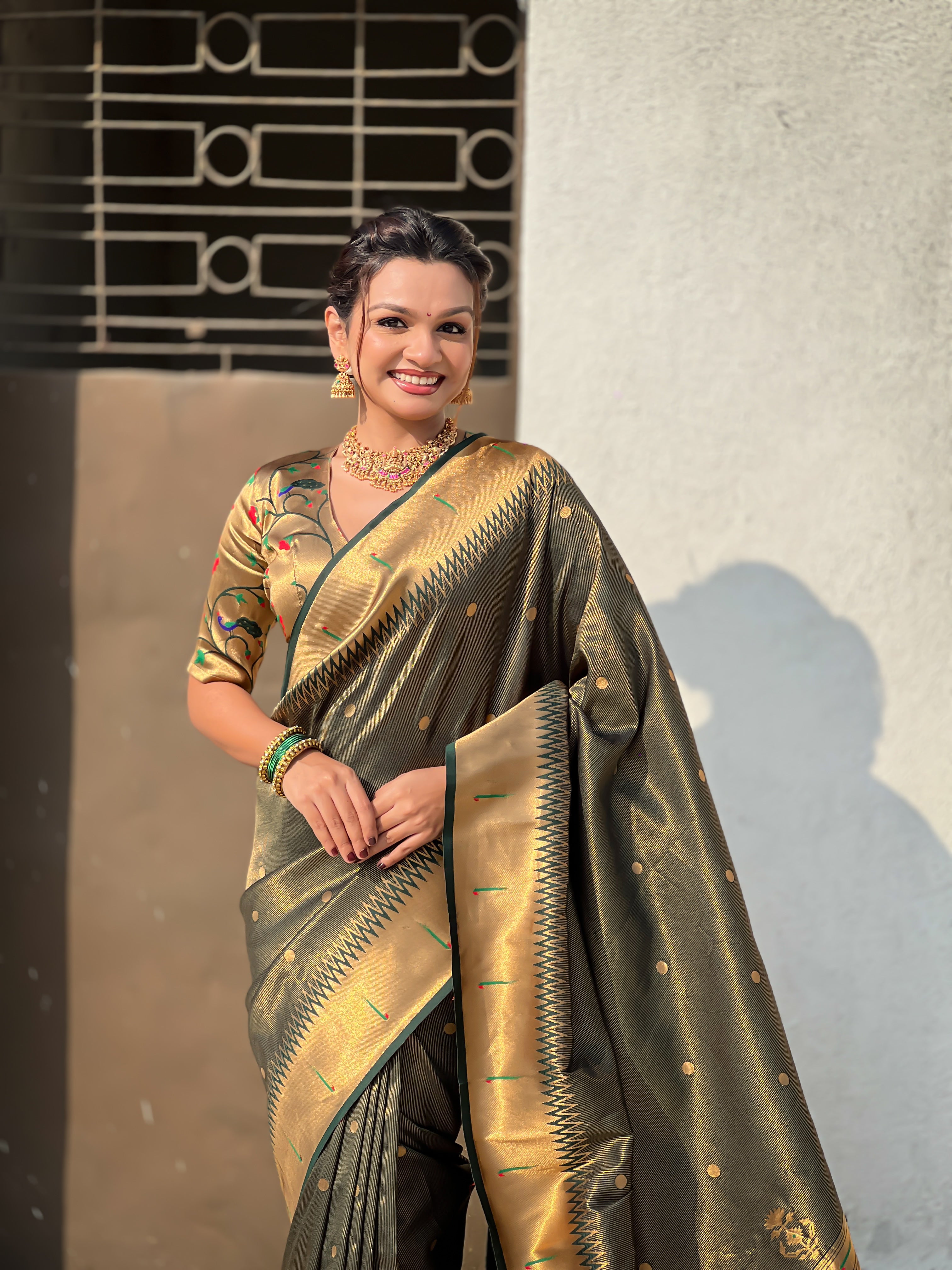 Shubh Savera Powerloom Paithani Silk Ready to Wear Pocket Saree