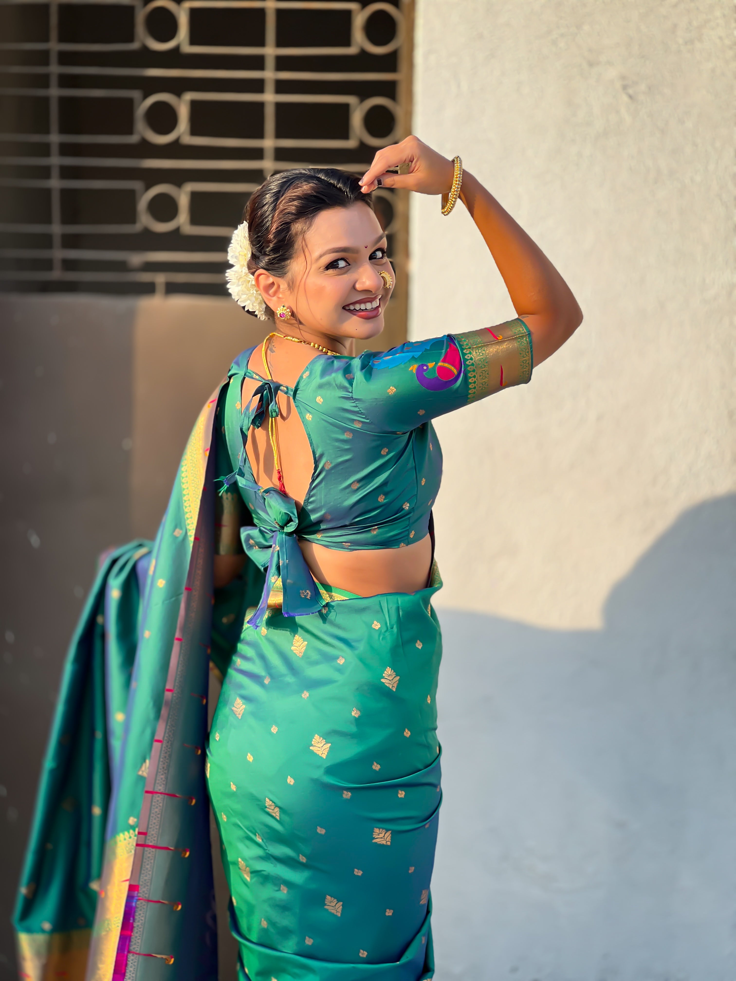 Rajmayur Powerloom Paithani (Green) Ready To Wear Pocket Saree
