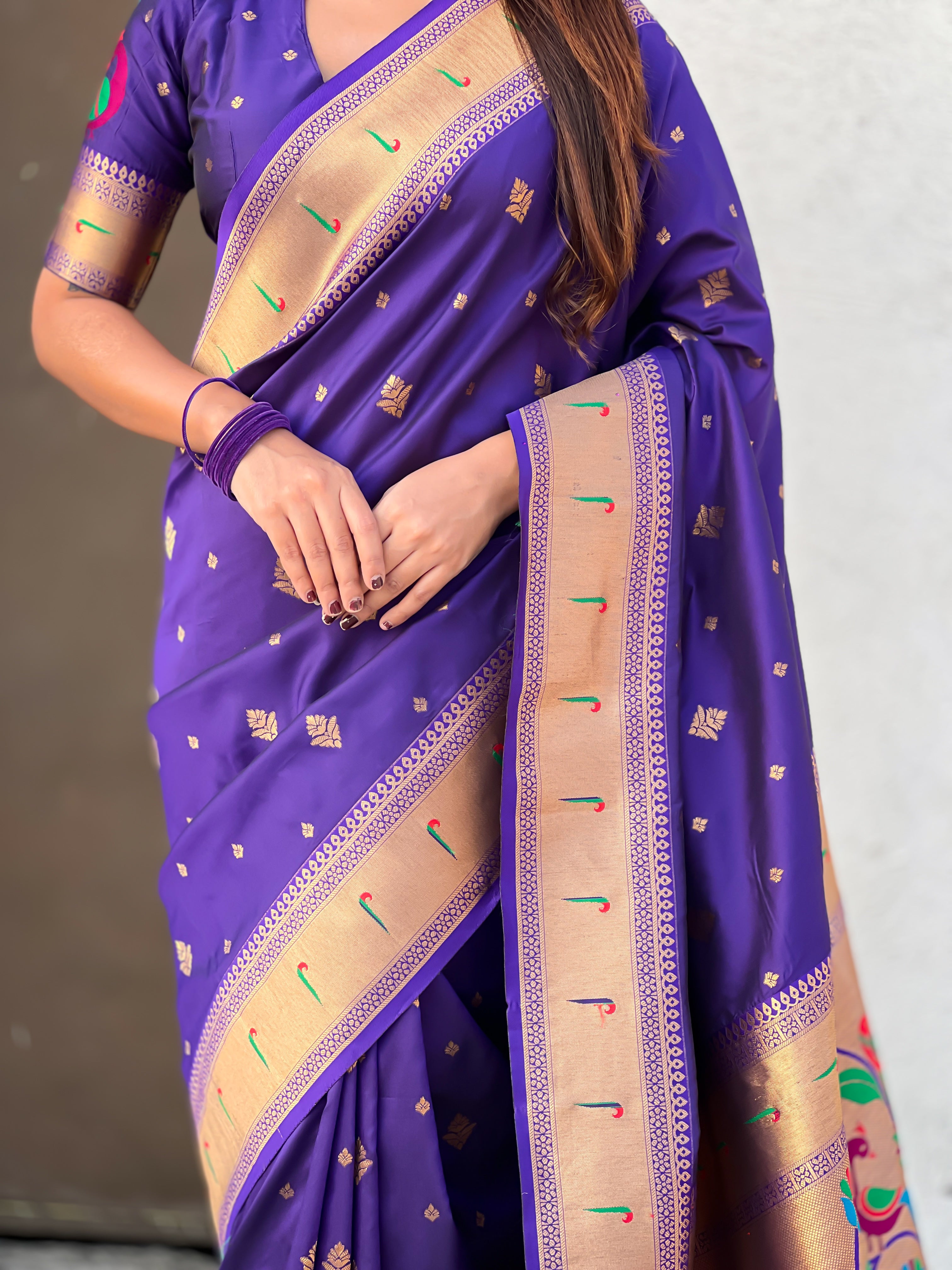 Rajmayur Powerloom Paithani (Purple) Ready To Wear Pocket Saree