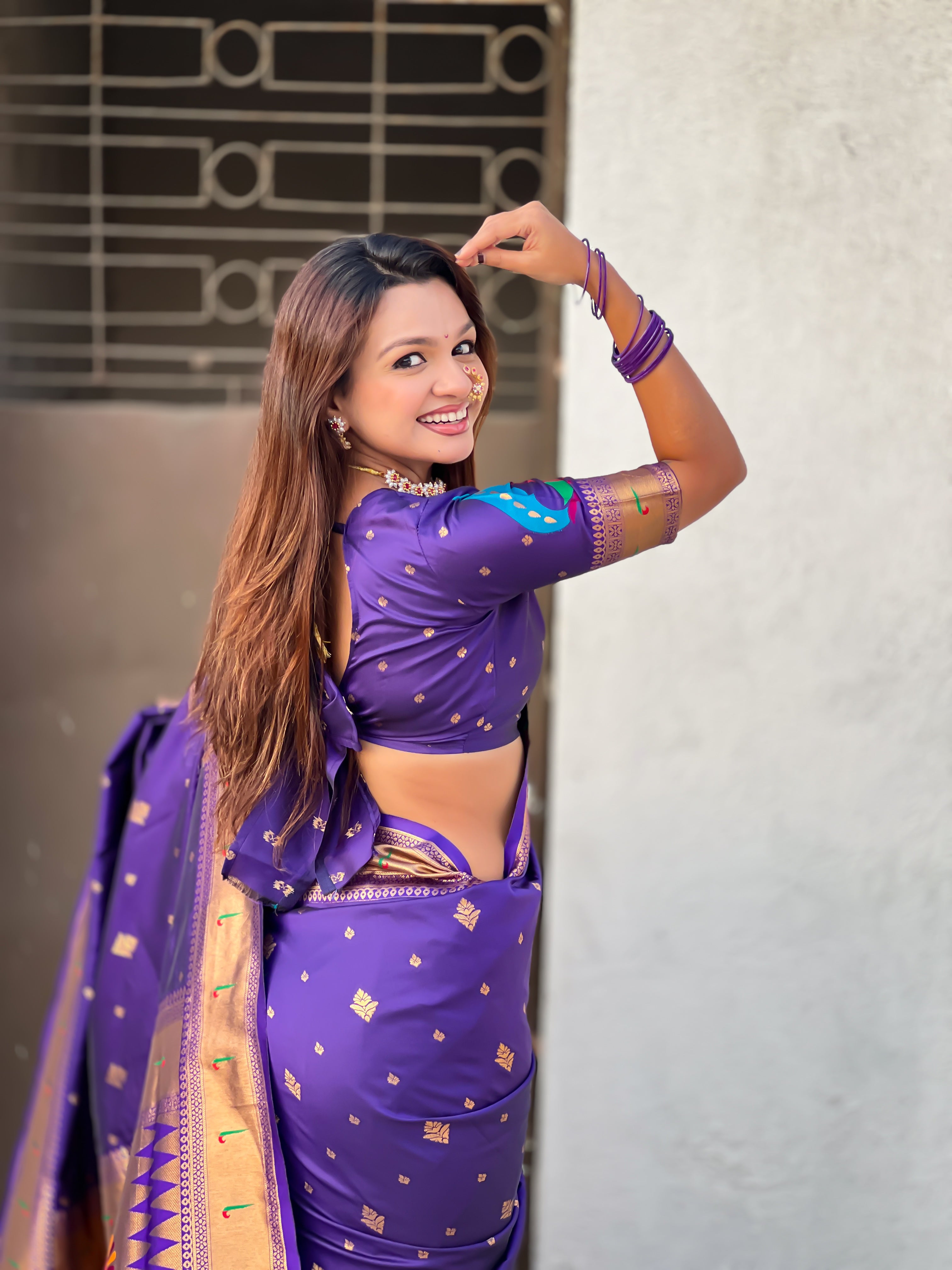 Rajmayur Powerloom Paithani (Purple) Ready To Wear Pocket Saree