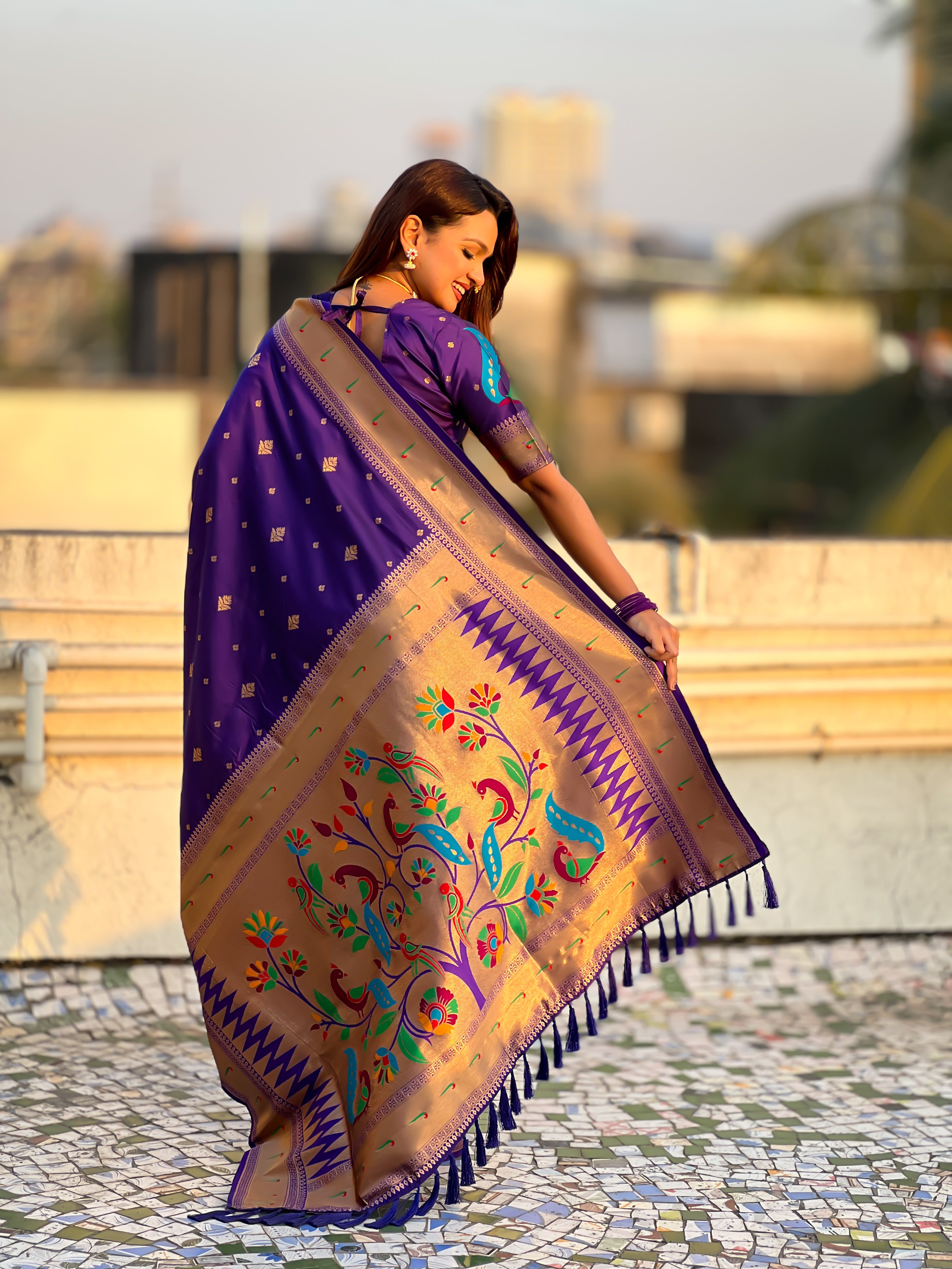 Rajmayur Powerloom Paithani (Purple) Ready To Wear Pocket Saree