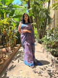 Enchanted Forest Mul Cotton Hand Block Printed Ready To Wear  Pocket Saree