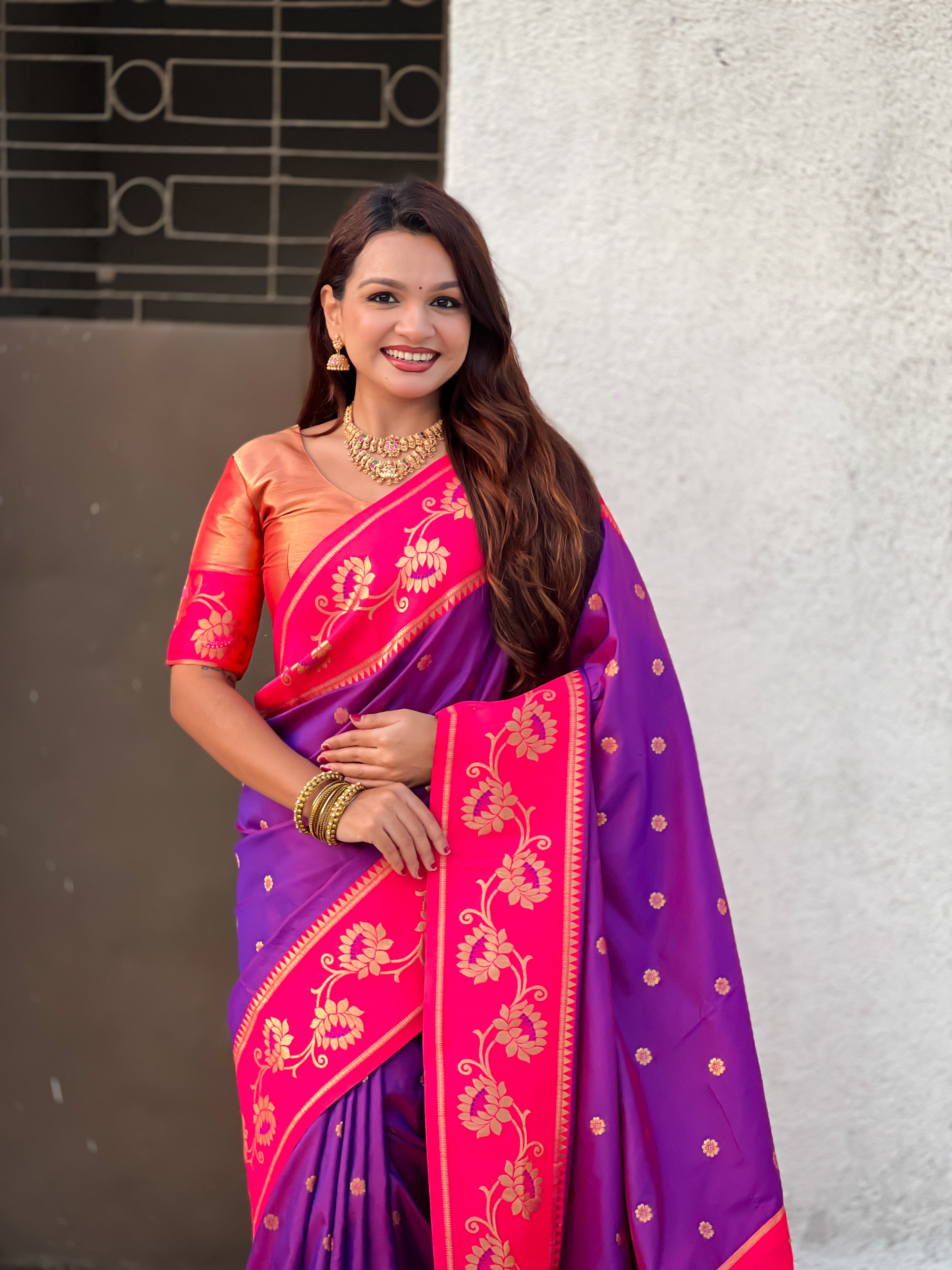 Aabha Powerloom Paithani Silk (Purple) Ready To Wear Pocket Saree