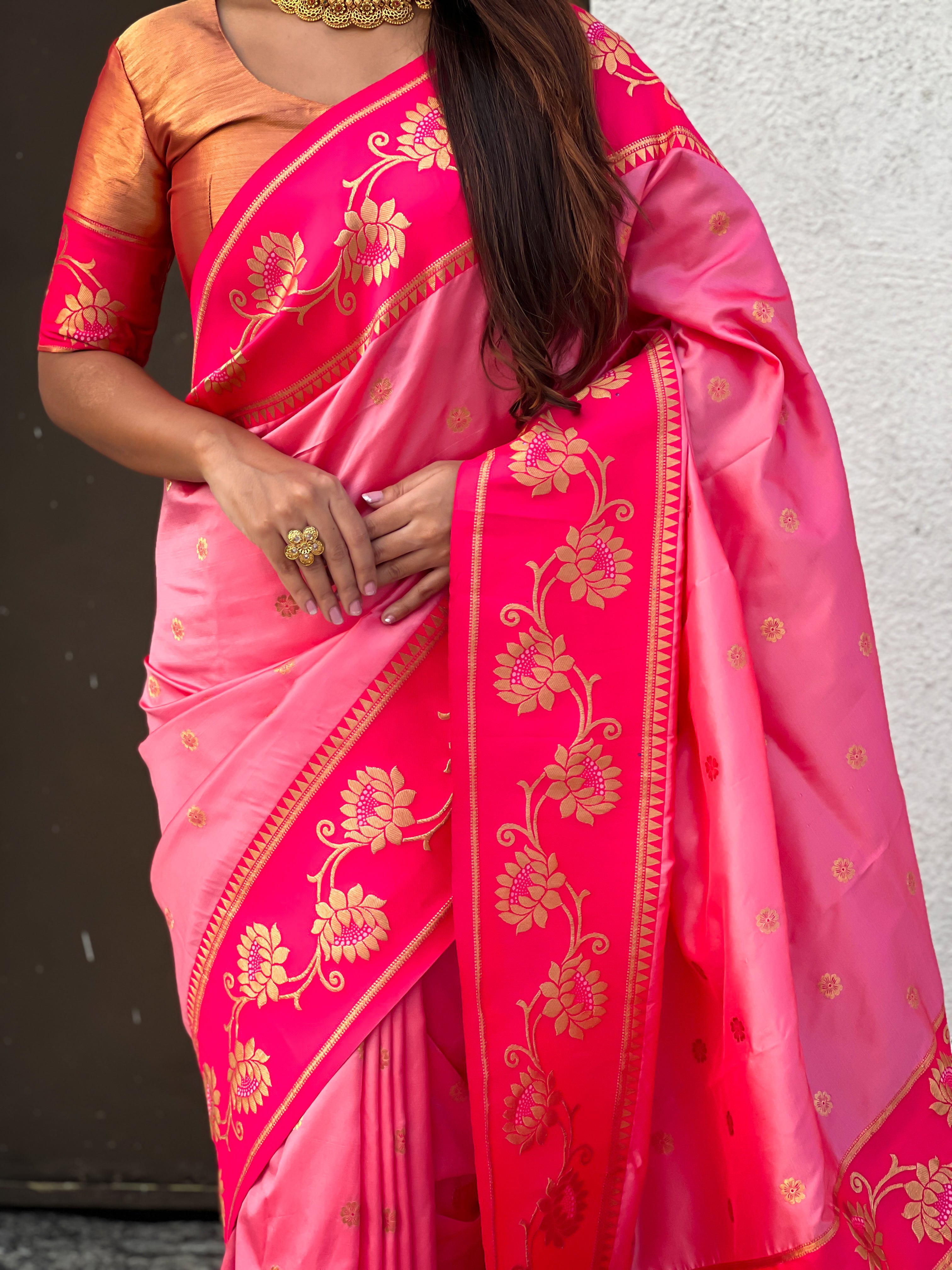 Aabha Powerloom Paithani Silk (Baby Pink) Ready To Wear Pocket Saree