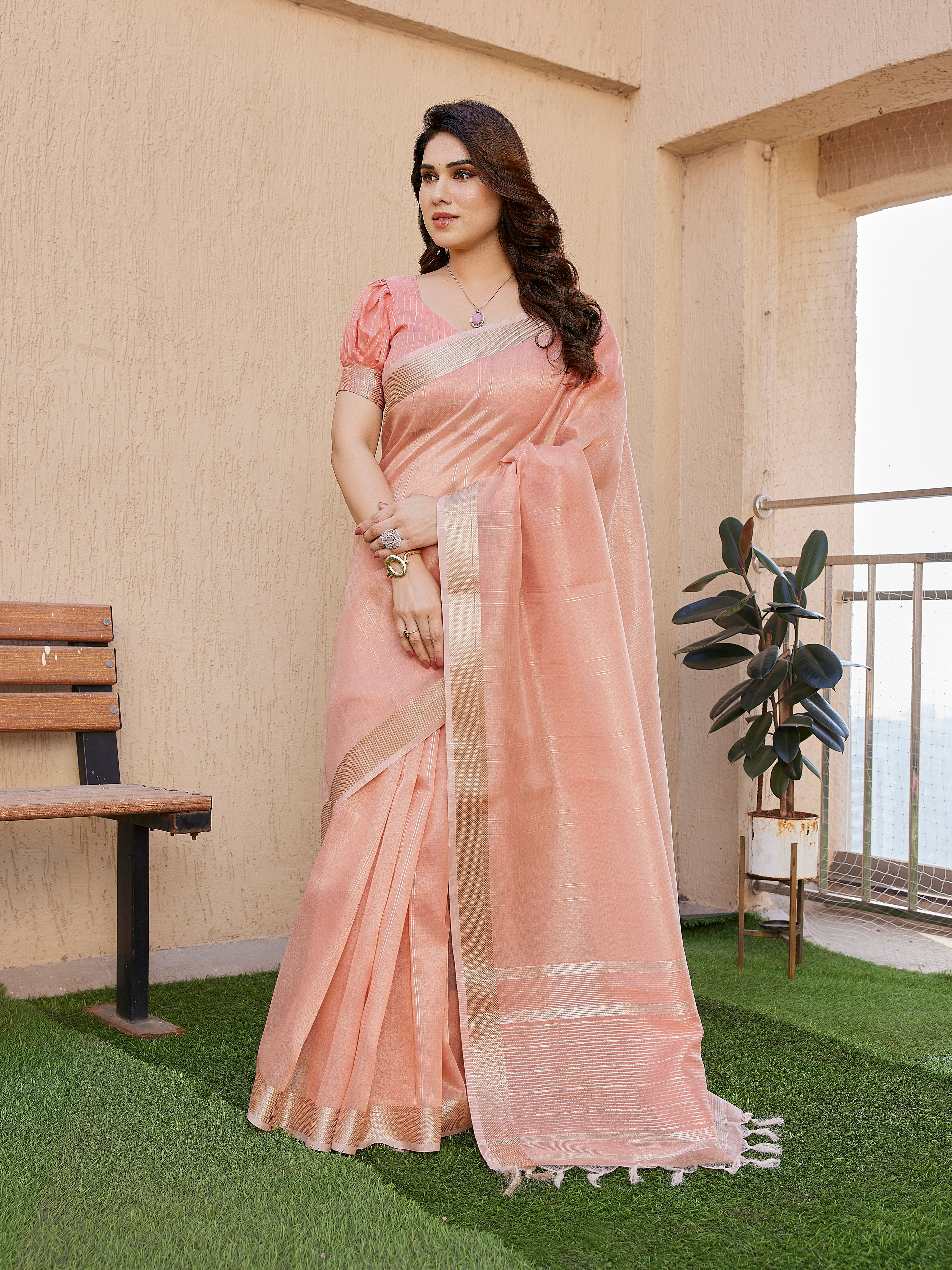 Shimmer Mist Tissue Linen Silk (B) Ready To Wear Pocket Saree