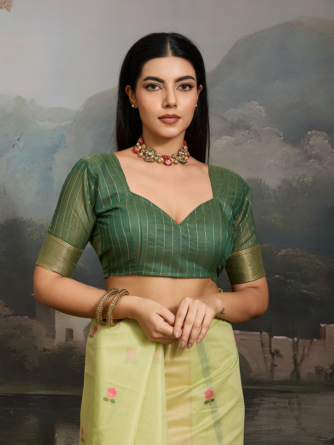 Swanika Cotton Ready To Wear Pocket Saree | Light Green