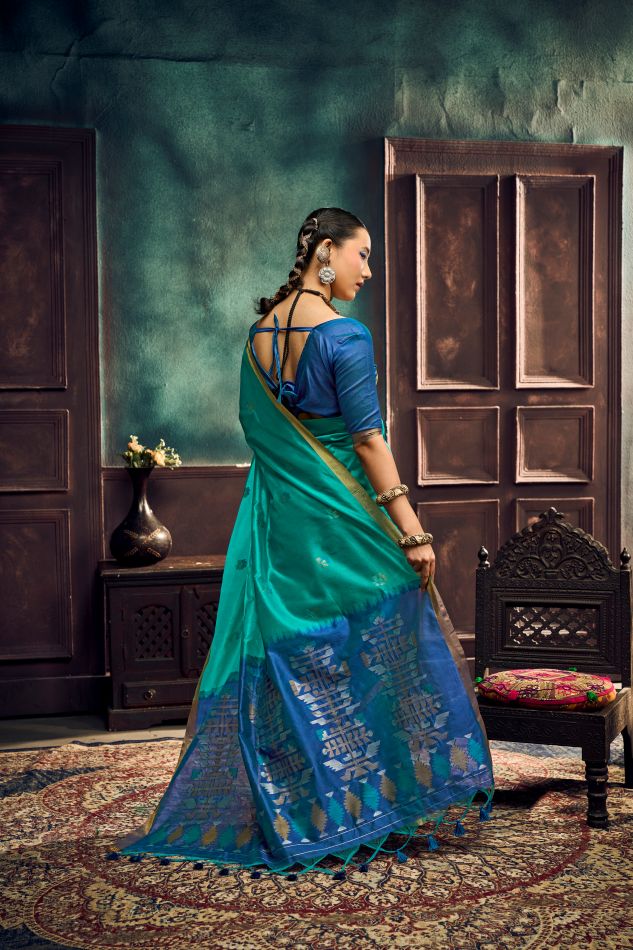 Evara Tussar Silk Ready To Wear Pocket Saree | Teal