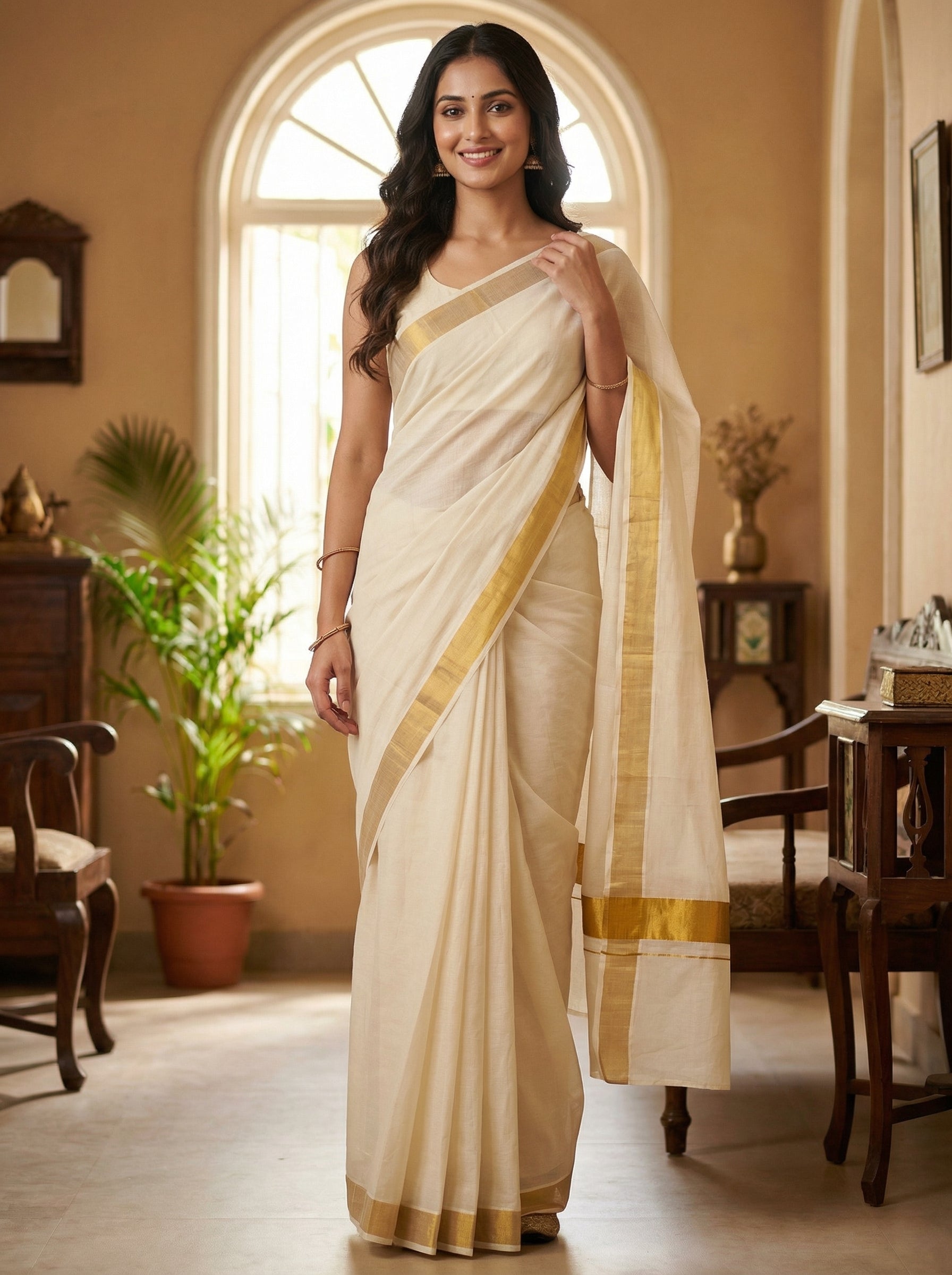 Temple Gold Kasavu Ready To Wear Pocket Saree