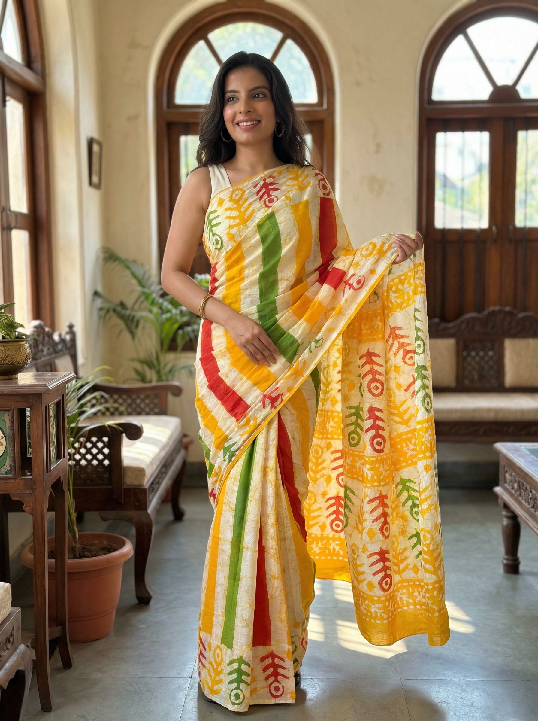 Colour Carnival Mul Cotton Ready To Wear Pocket Saree