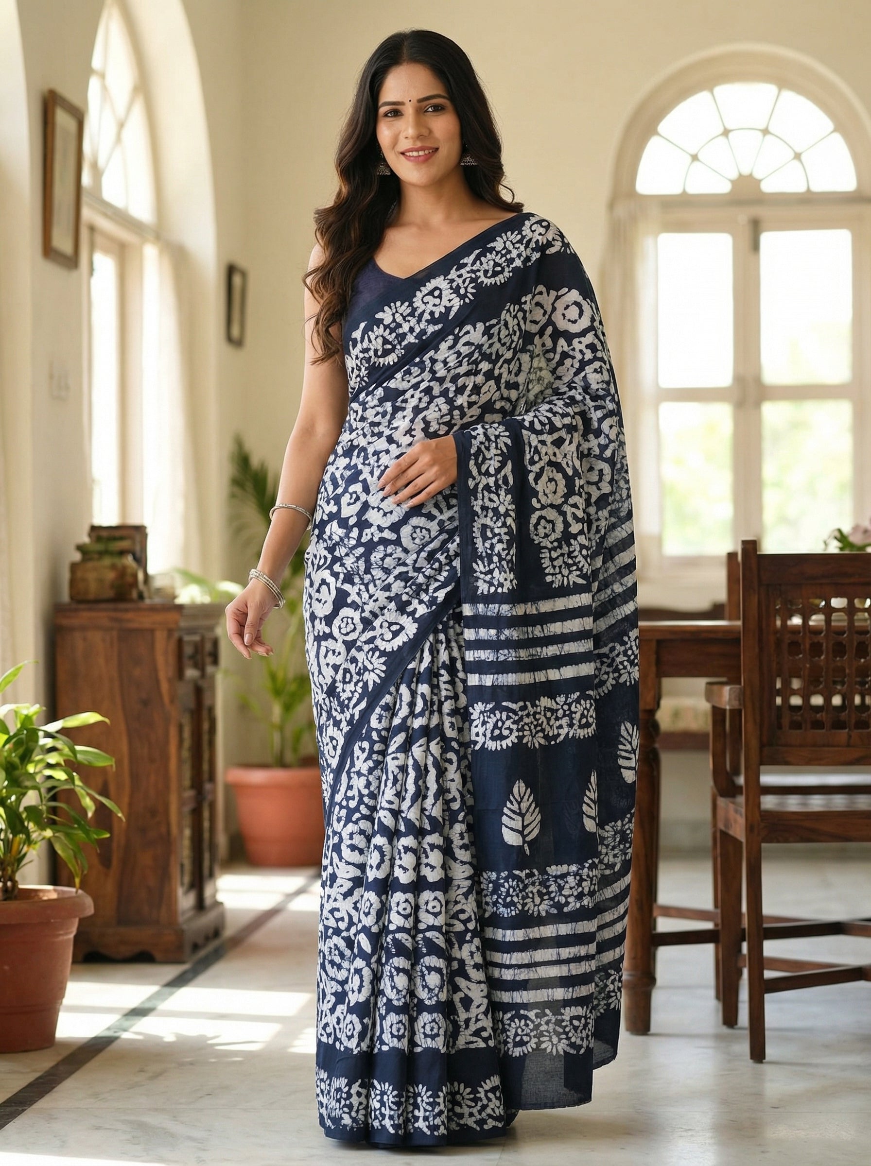 Madame Hardy Mul Cotton Ready-To-Wear Pocket Saree