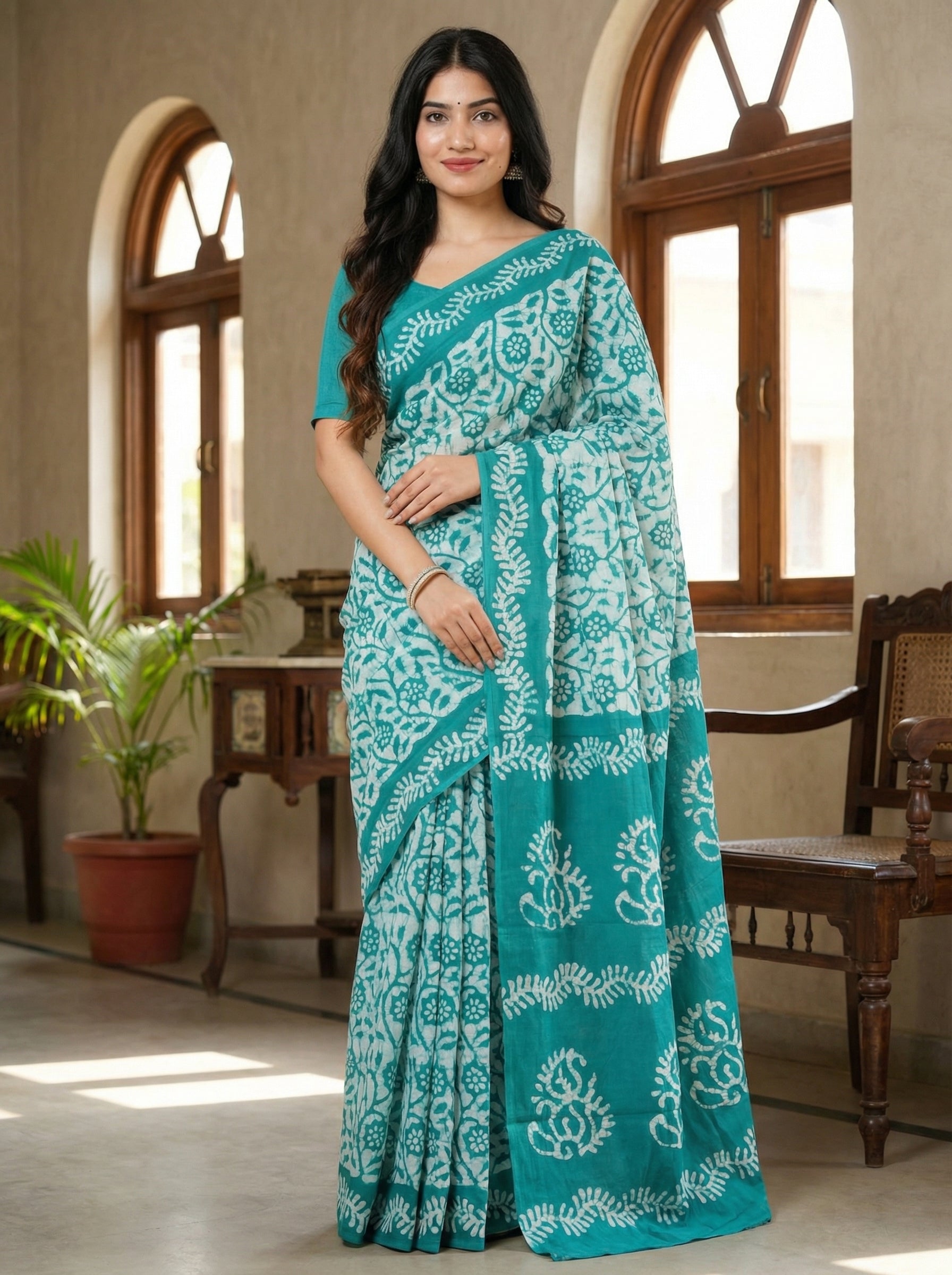 Beanstalk Mul Cotton Ready To Wear Pocket Saree