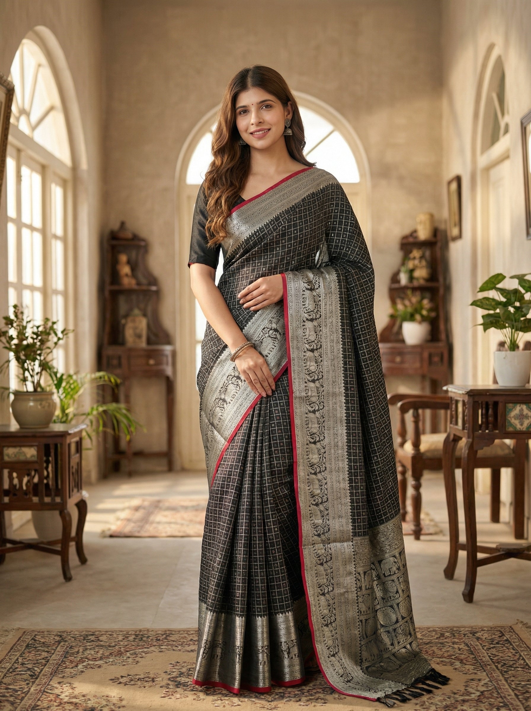 Royal Onyx Silk (Blue) Ready To Wear Pocket Saree