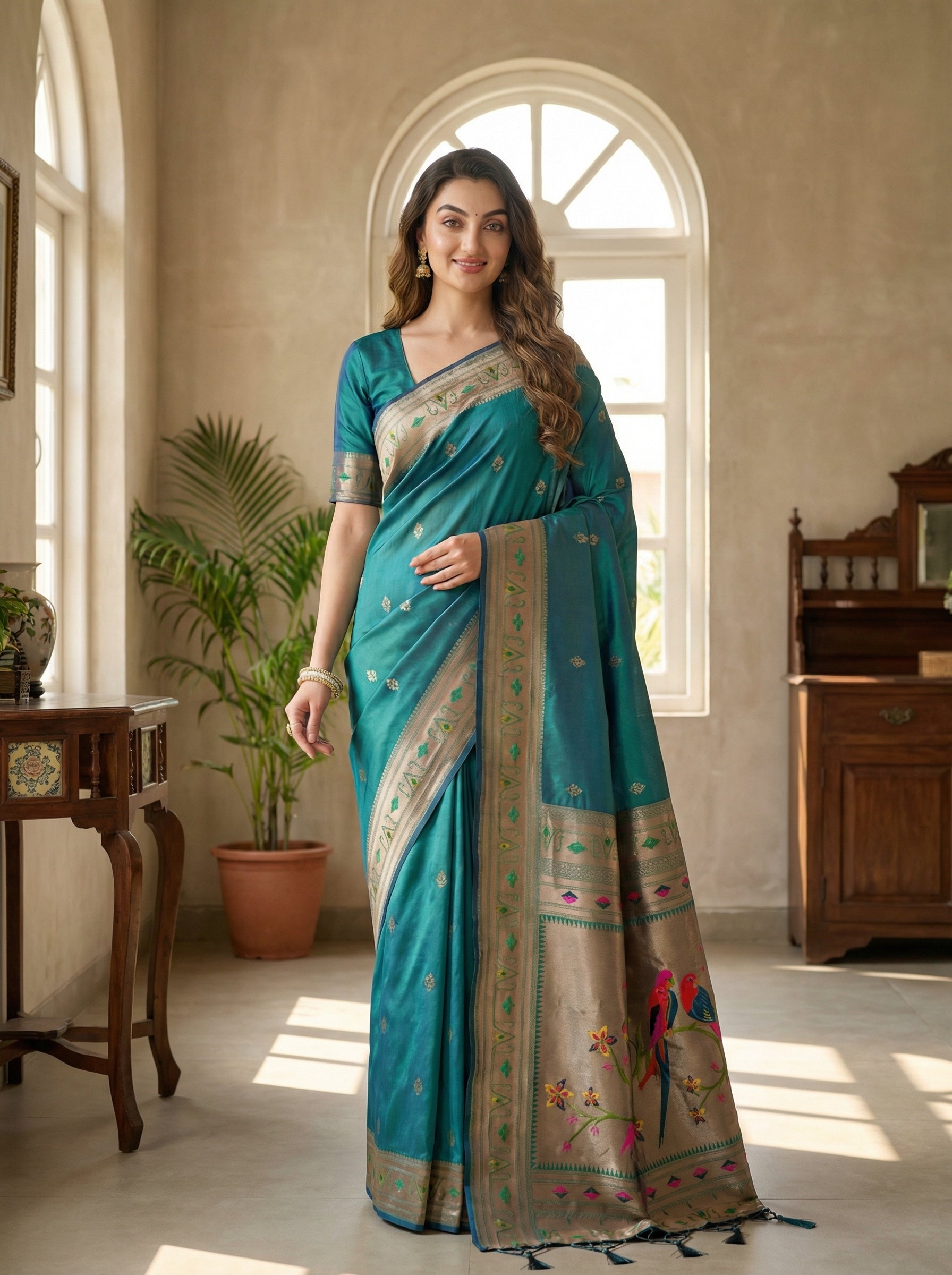 Utsav Umang Powerloom Paithani Silk (A) Ready To Wear Pocket Saree