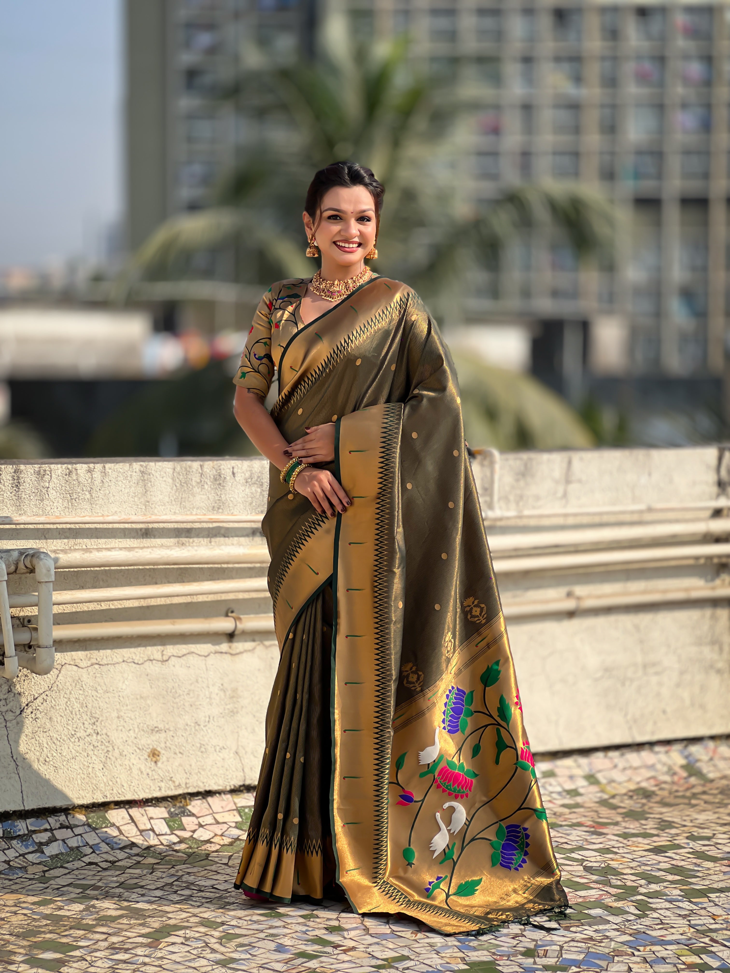 Shubh Savera Powerloom Paithani Silk Ready to Wear Pocket Saree