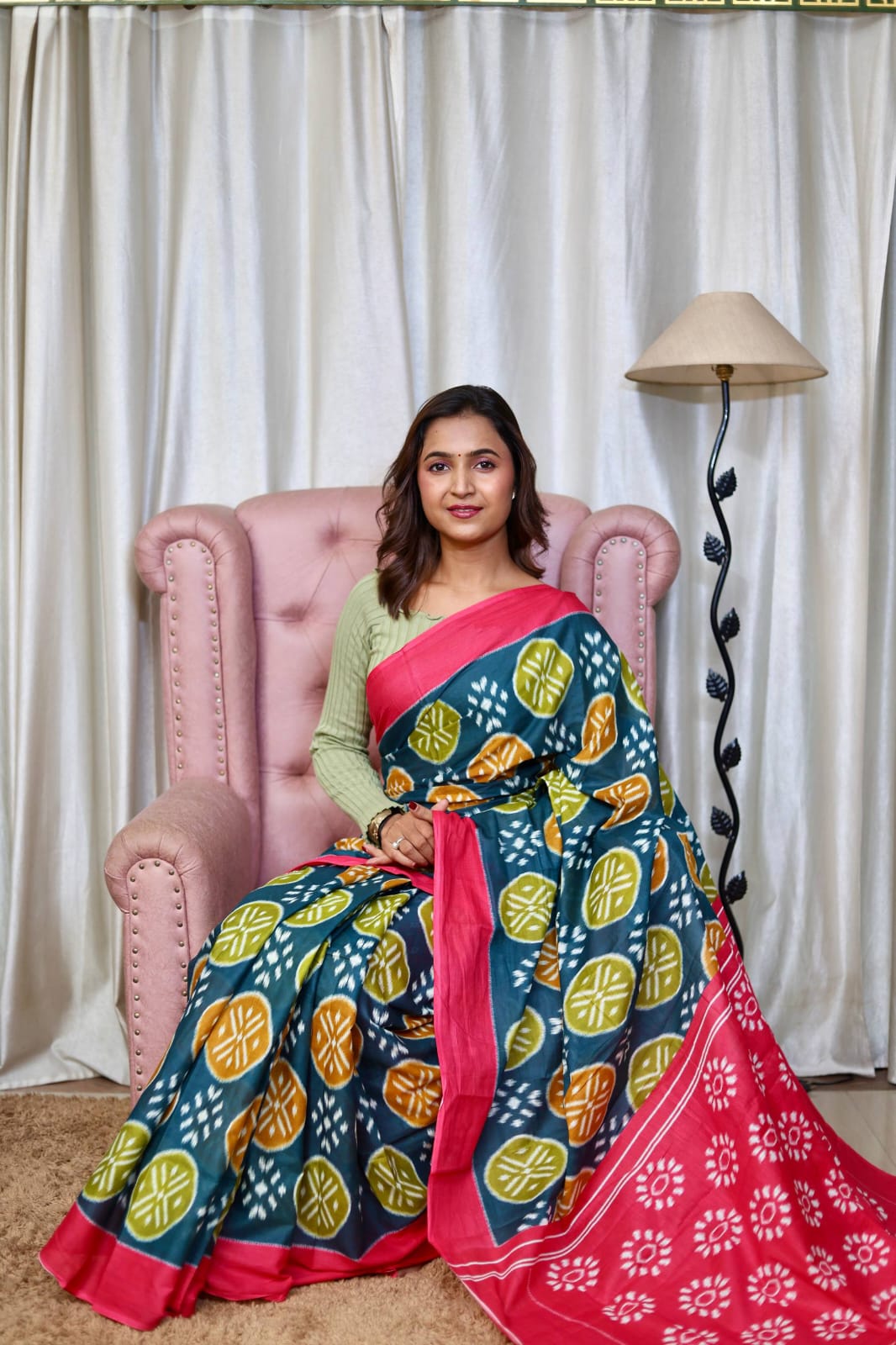 Mulmul Cotton Ikat Printed (C) Ready To Wear Pocket Saree