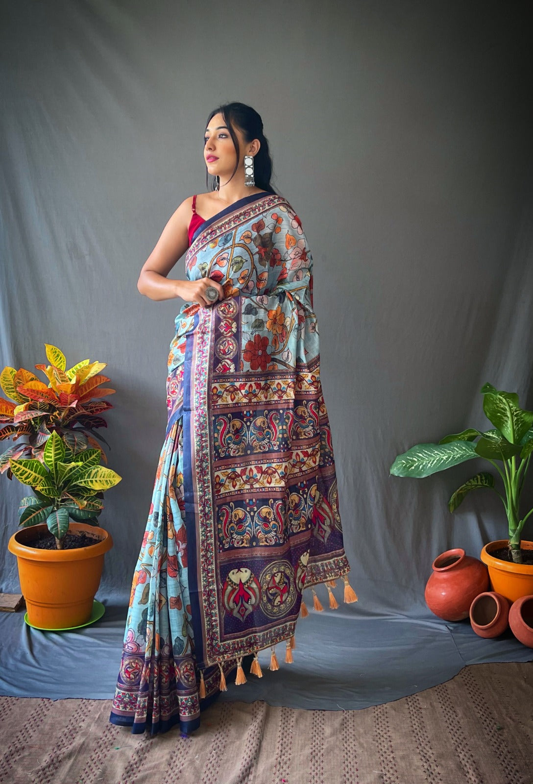 Cotton Kalamkari (B) Ready To Wear Pocket Saree