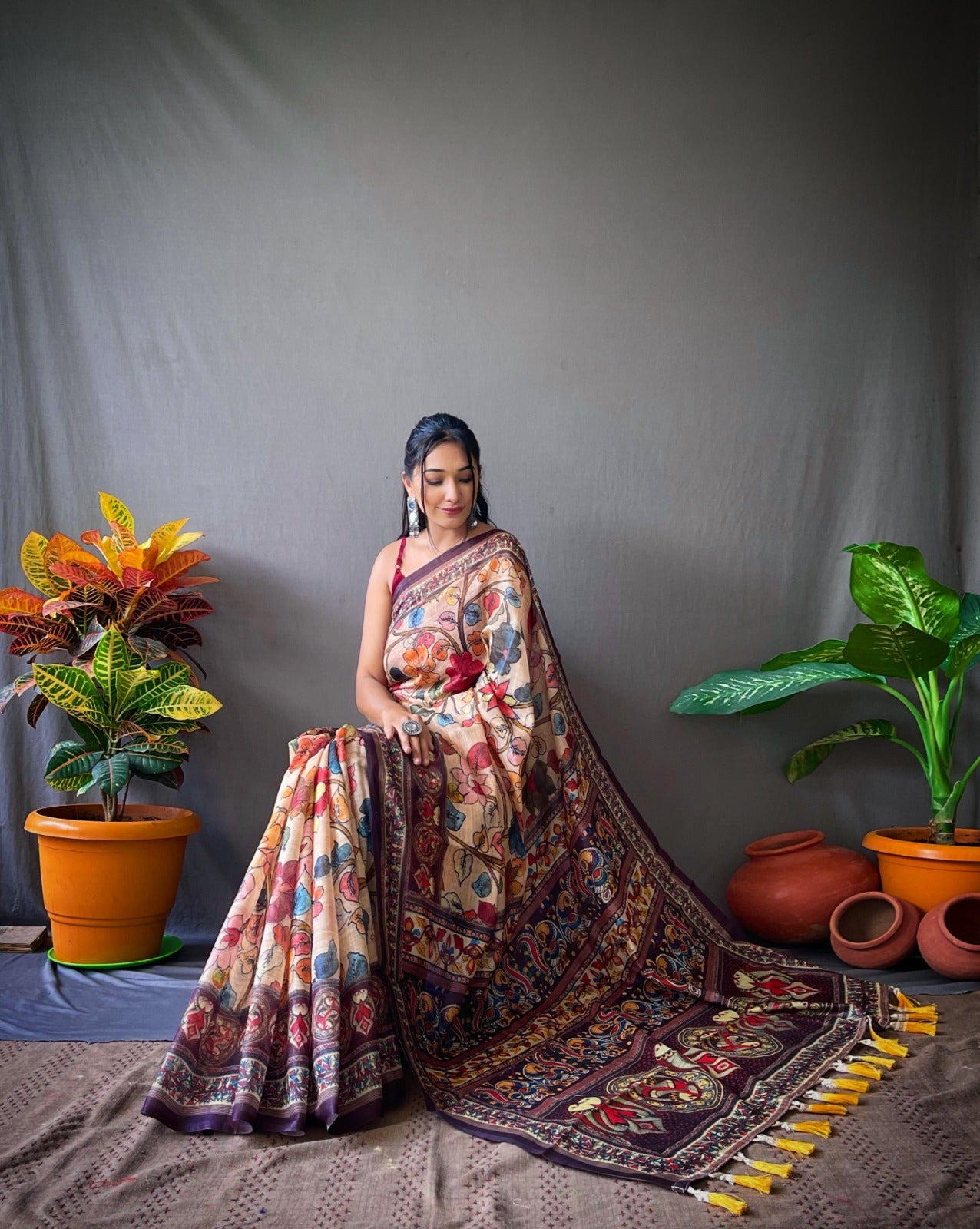 Cotton Kalamkari (D) Ready To Wear Pocket Saree