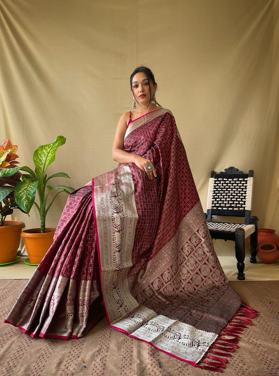 Royal Onyx Silk (Maroon) Ready To Wear Pocket Saree