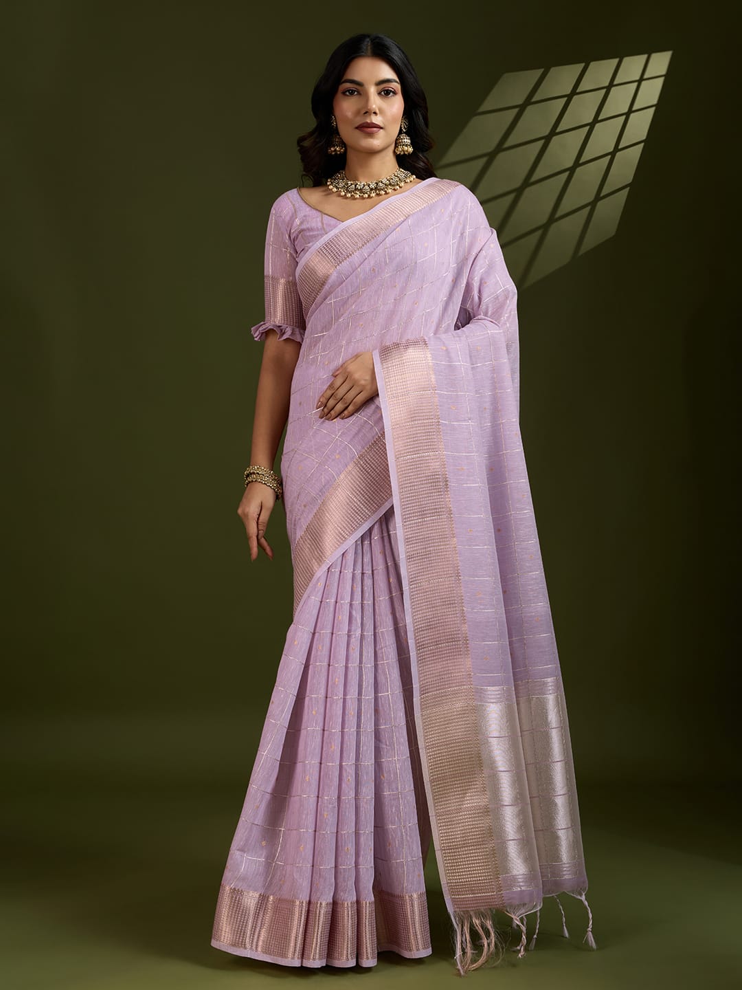 Shimmer Mist Tissue Linen Silk (Light Purple) Ready-To-Wear Pocket Saree
