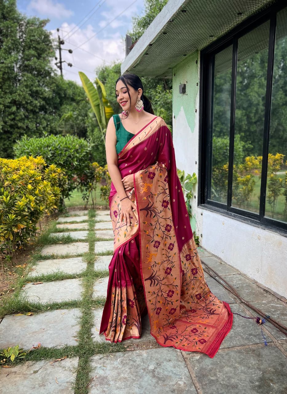 Shubh Shringar (Maroon) Powerloom Silk Ready To Wear Pocket Saree