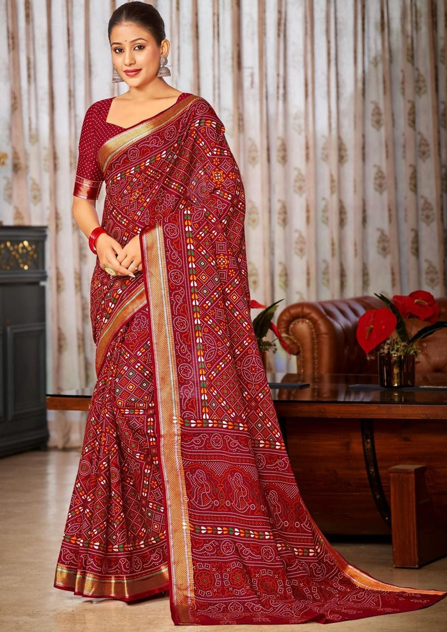Gharchola Bandhani Cotton (C) Ready To Wear Pocket Saree