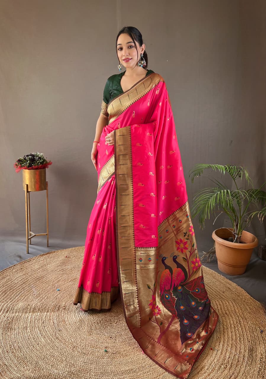 Mayurika Powerloom Paithani Silk (F) Ready To Wear Pocket Saree
