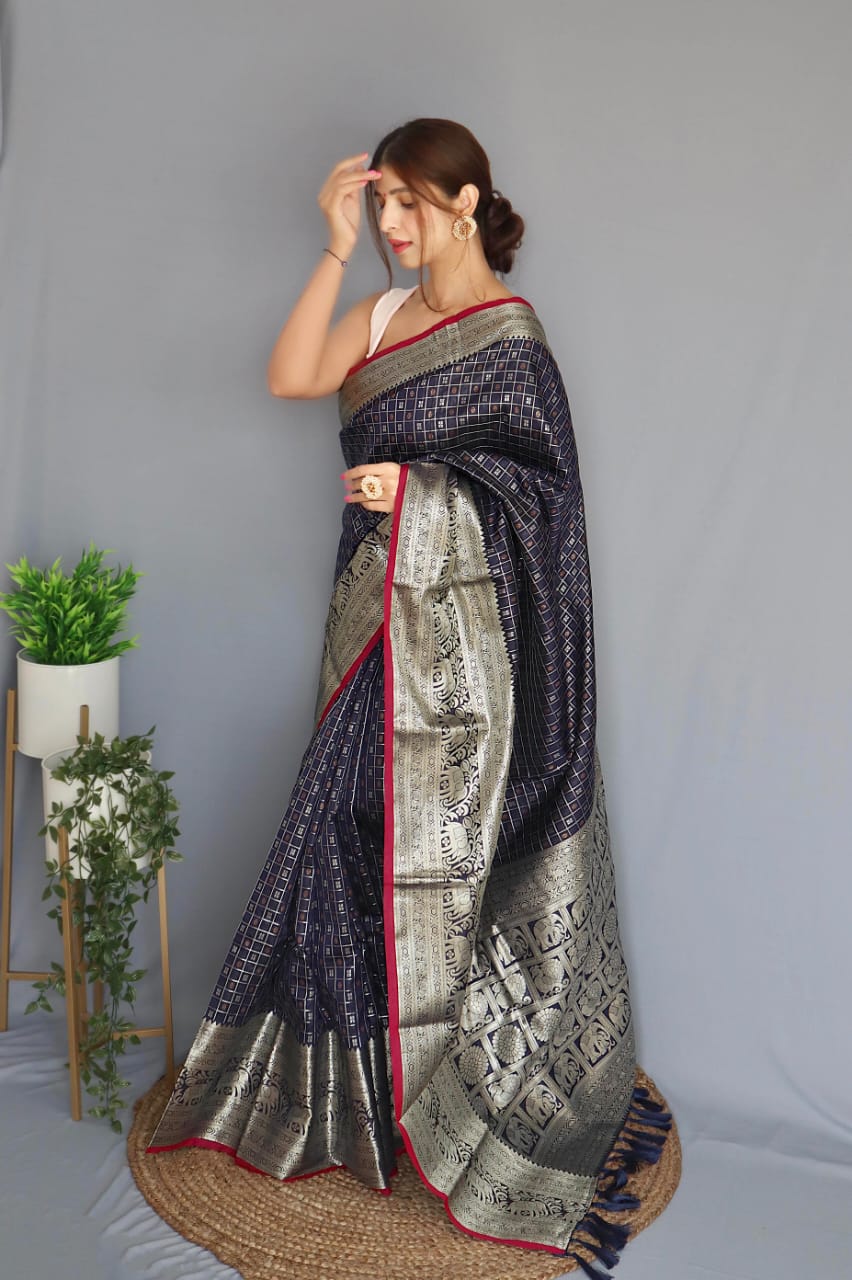 Royal Onyx Silk (Blue) Ready To Wear Pocket Saree