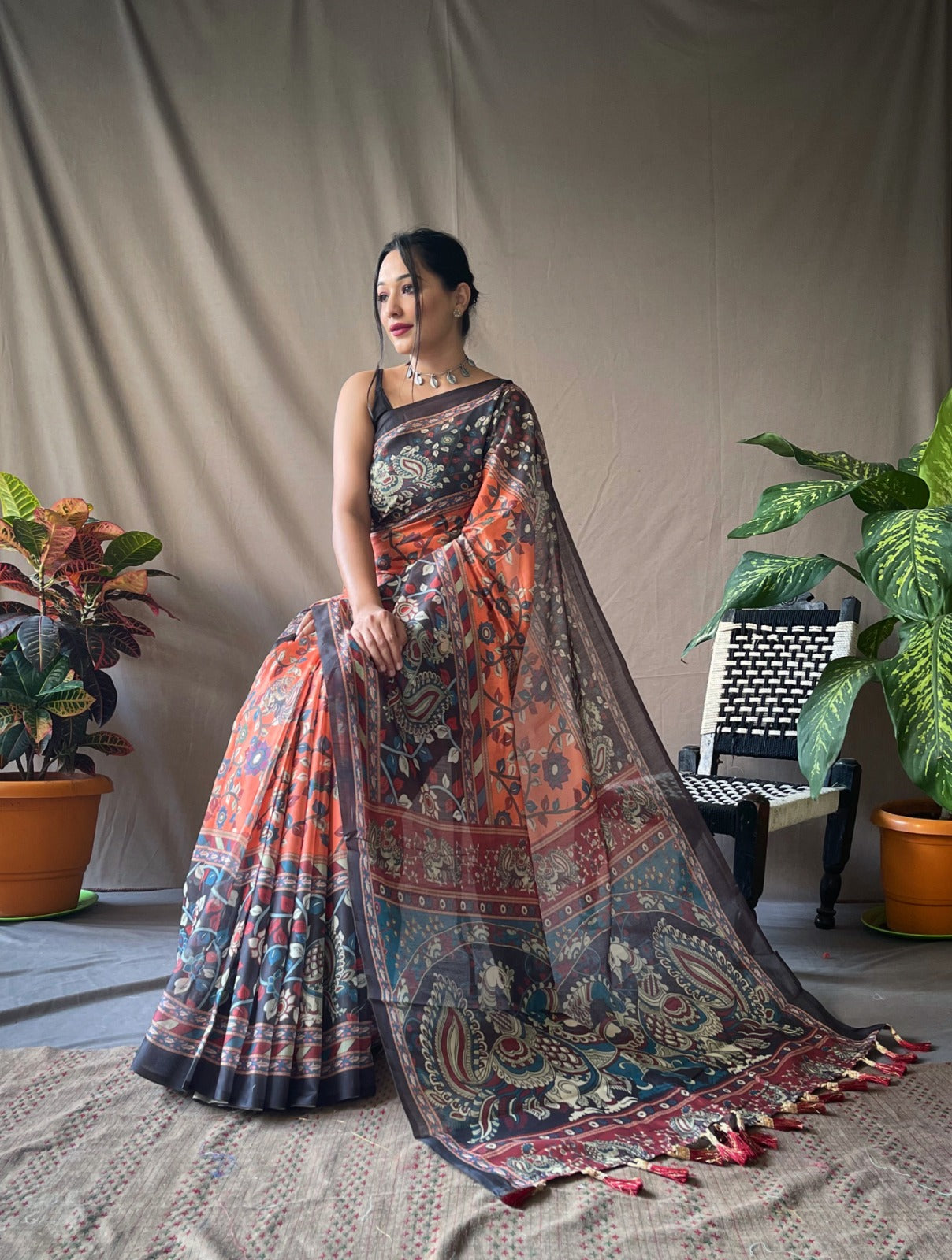 Cotton Kalamkari (J) Ready To Wear Pocket Saree