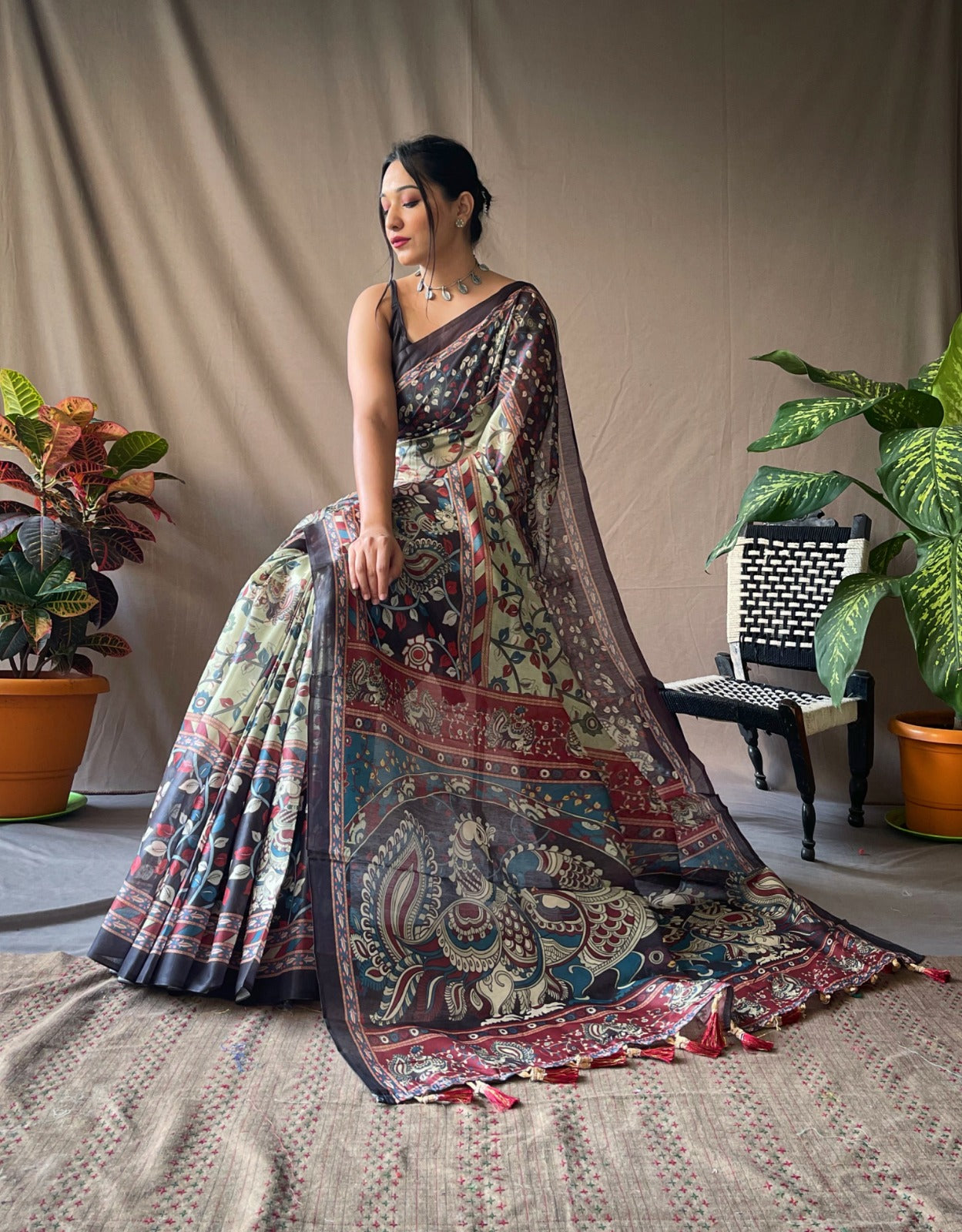 Cotton Kalamkari (I) Ready To Wear Pocket Saree