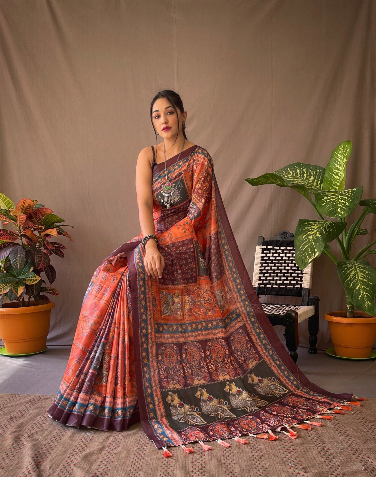 Cotton Kalamkari (H) Ready To Wear Pocket Saree