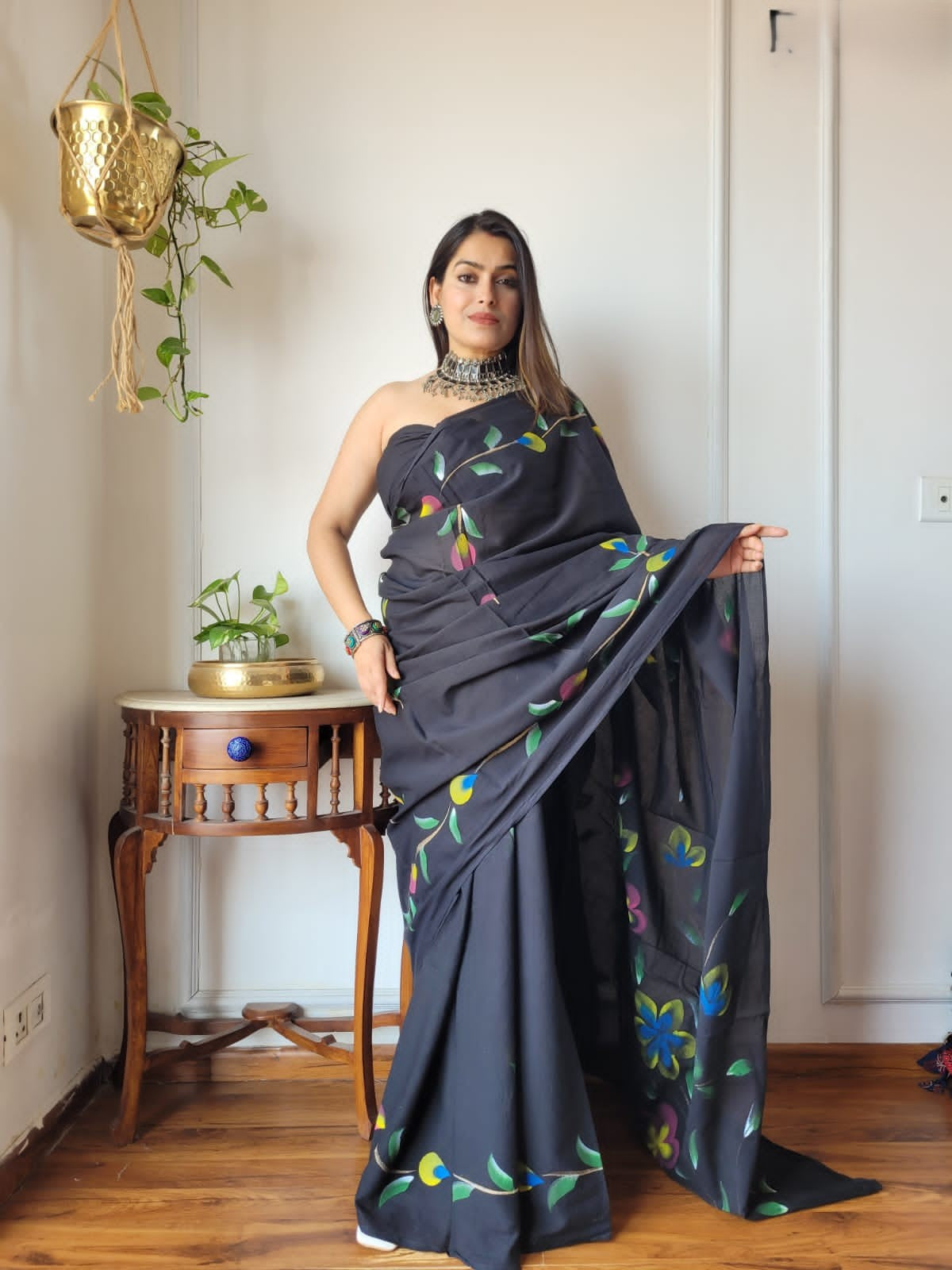 Floral Drift Mul Cotton (H) Ready To Wear Pocket Saree (test)