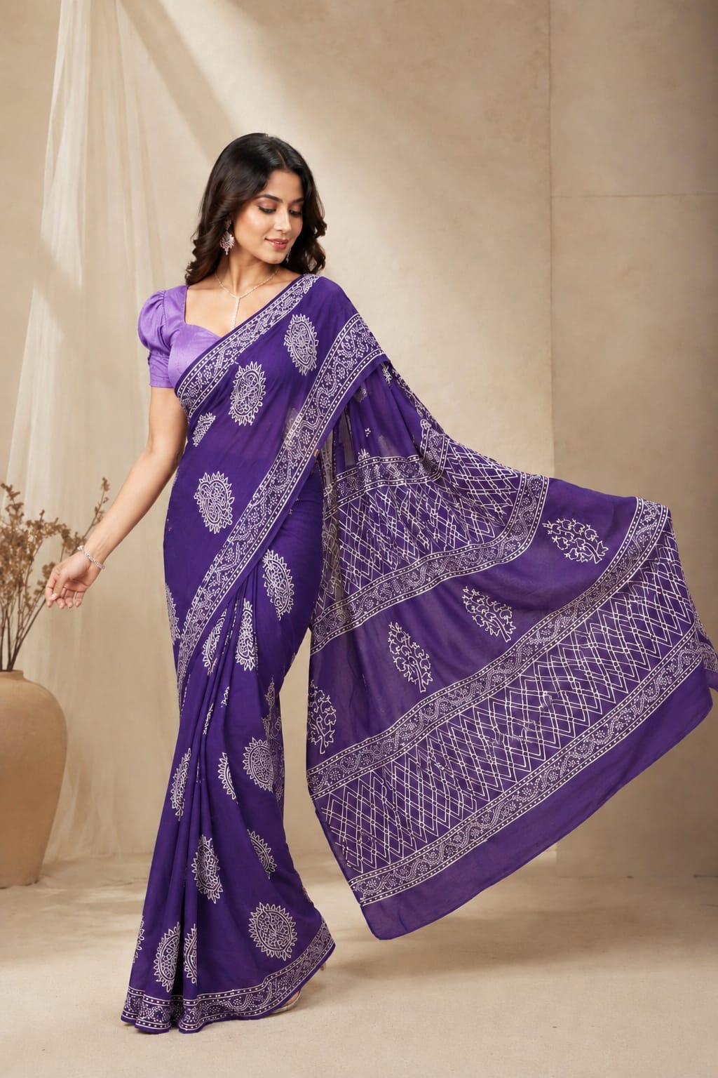 Purple Rain Mul Cotton Ready To Wear Pocket Saree