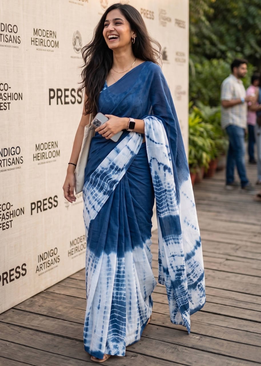 Rangdhara Cotton (Blue) Ready To Wear Pocket Saree