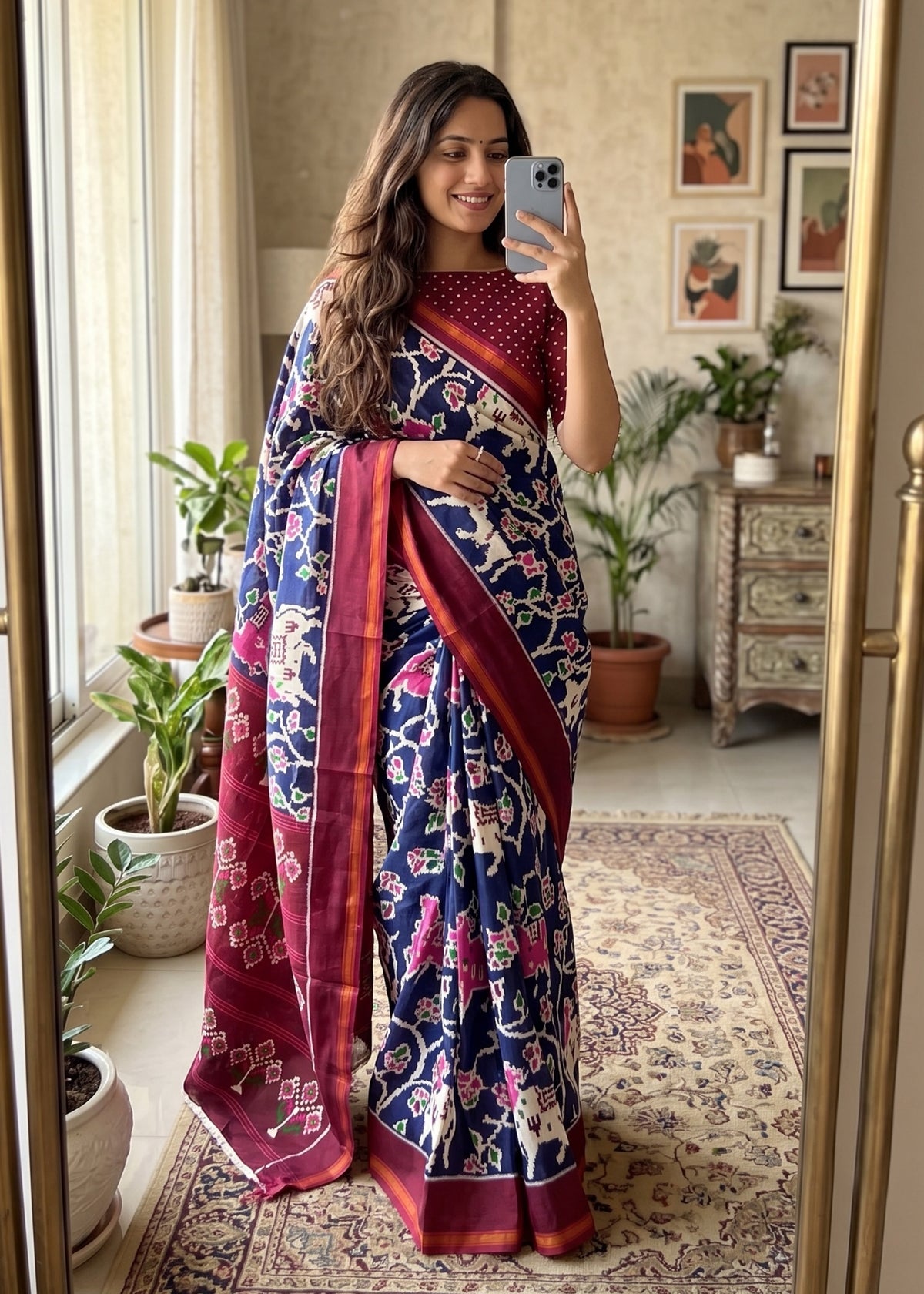 Saanjh Pichwai Cotton Ready To Wear Pocket Saree | Blue