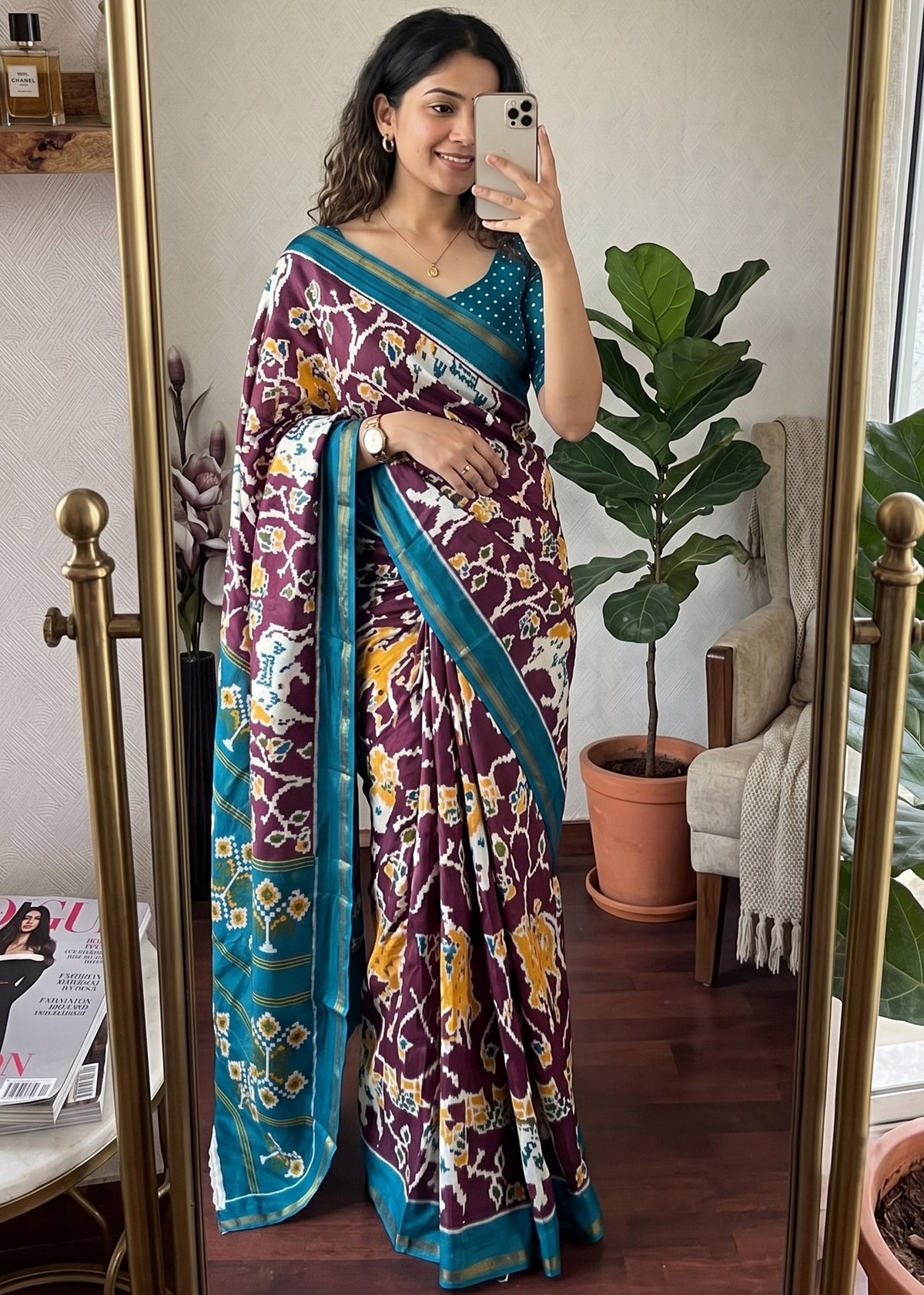 Saanjh Pichwai Cotton Ready To Wear Pocket Saree | Plum