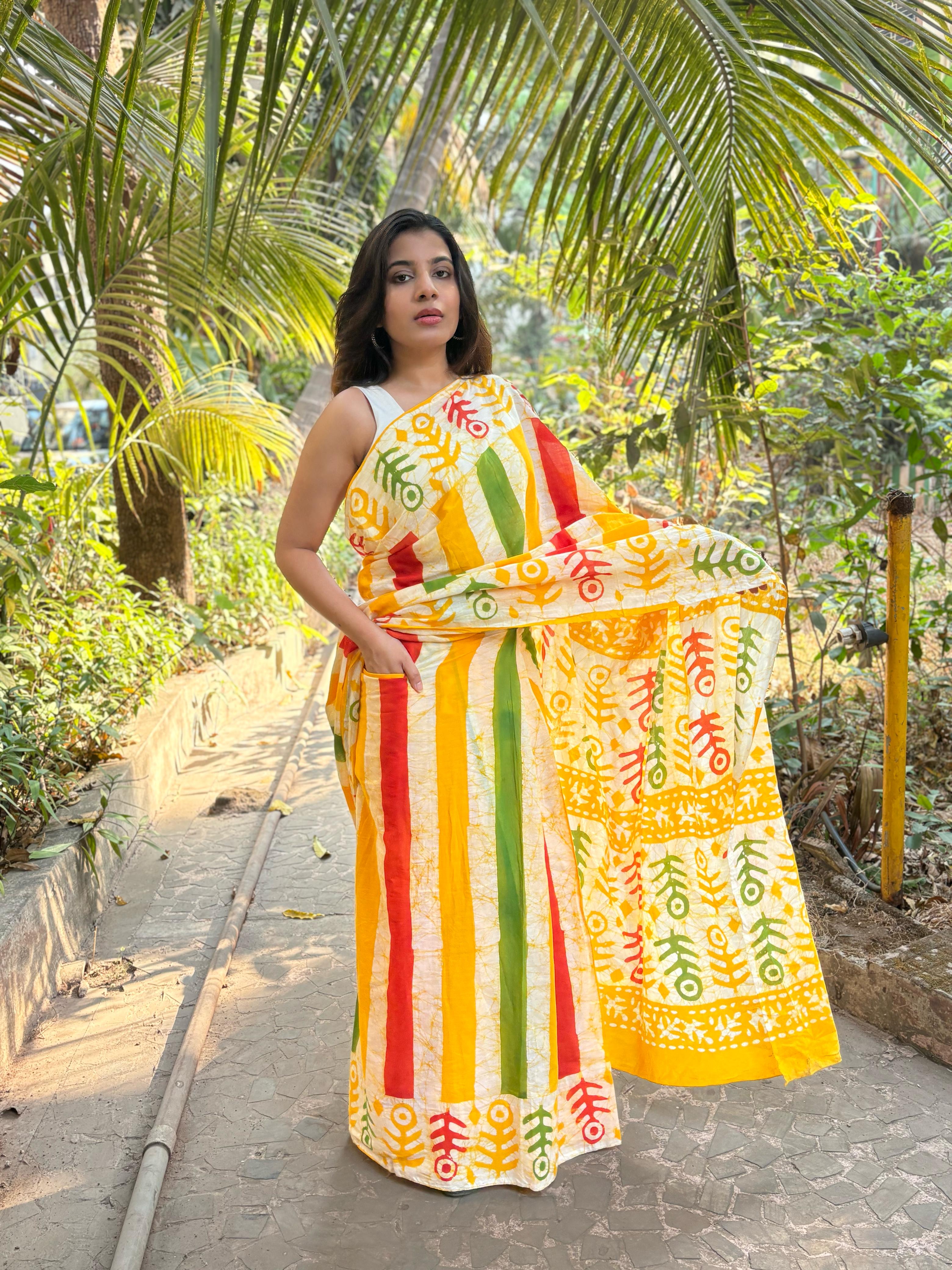 Colour Carnival Mul Cotton Ready To Wear Pocket Saree