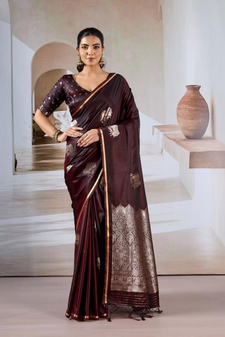 Espresso Martini Satin Silk Ready To Wear Pocket Saree
