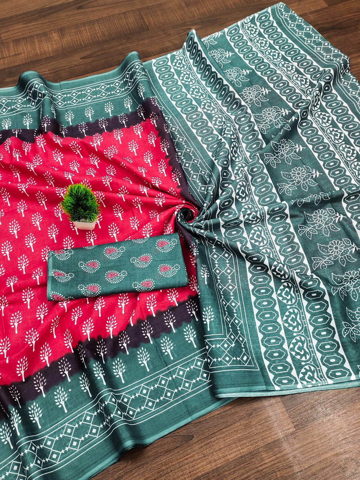 Forest Flame Cotton Printed (A) Ready To Wear Pocket Saree