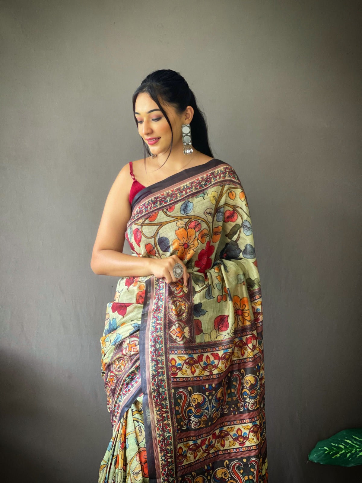 Cotton Kalamkari (A) Ready To Wear Pocket Saree